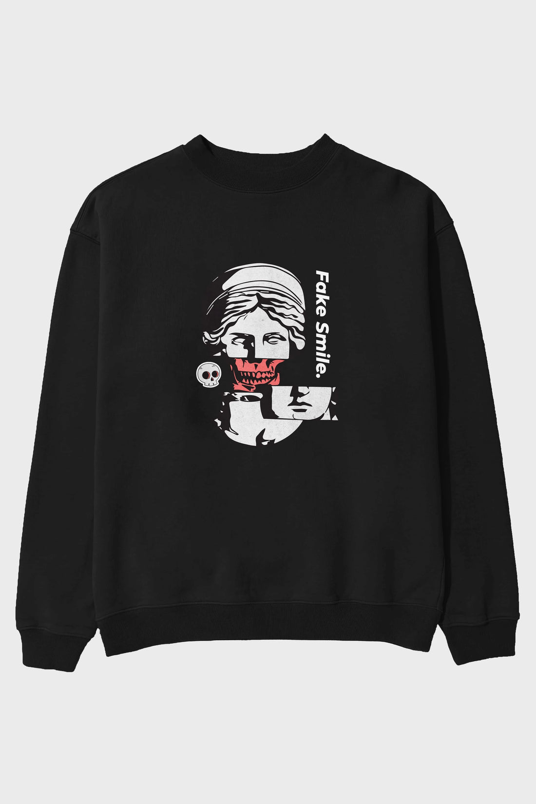 Fake Smile Yazılı Ön Baskılı Oversize Sweatshirt Erkek Kadın Unisex