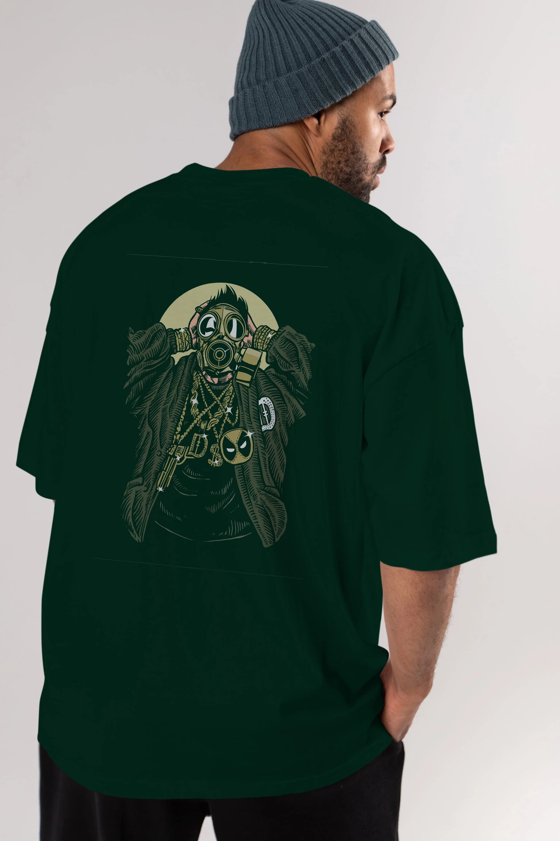 Gasmask Gangsta Arka Baskılı Oversize t-shirt Erkek Kadın Unisex %100 Pamuk