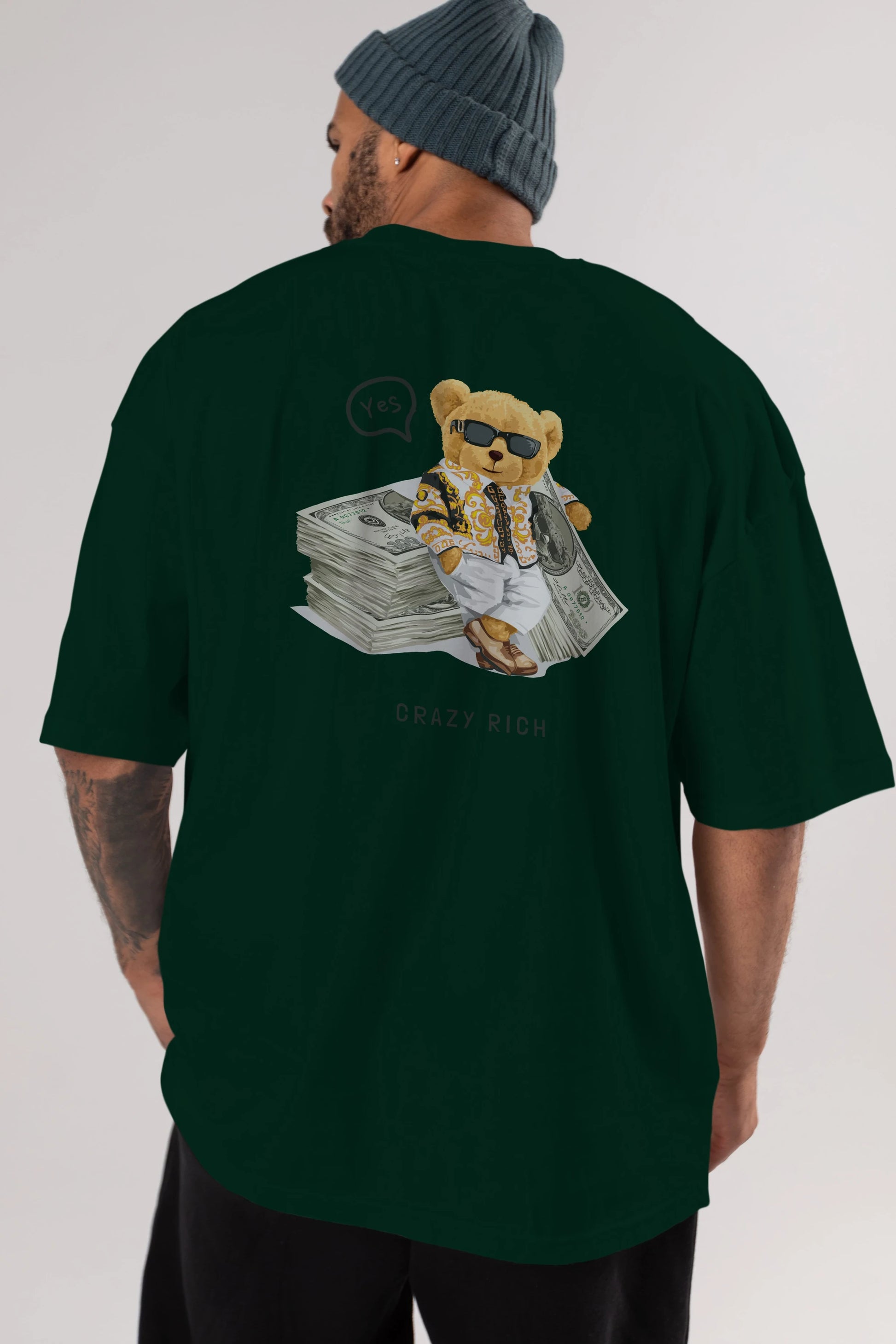 Teddy Bear Crazy Rich Arka Baskılı Oversize t-shirt Erkek Kadın Unisex %100 Pamuk