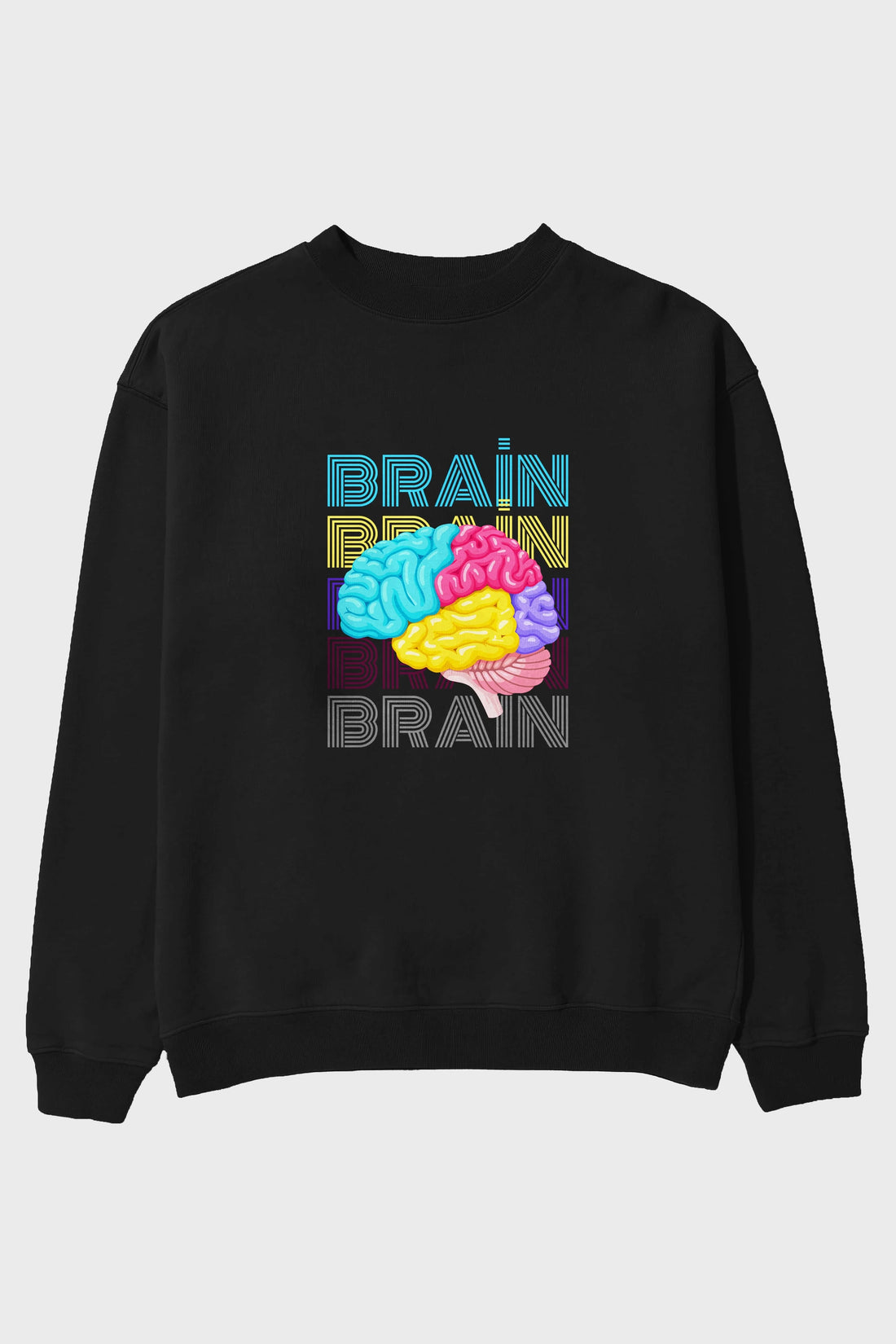 Brain Yazılı Ön Baskılı Oversize Sweatshirt Erkek Kadın Unisex