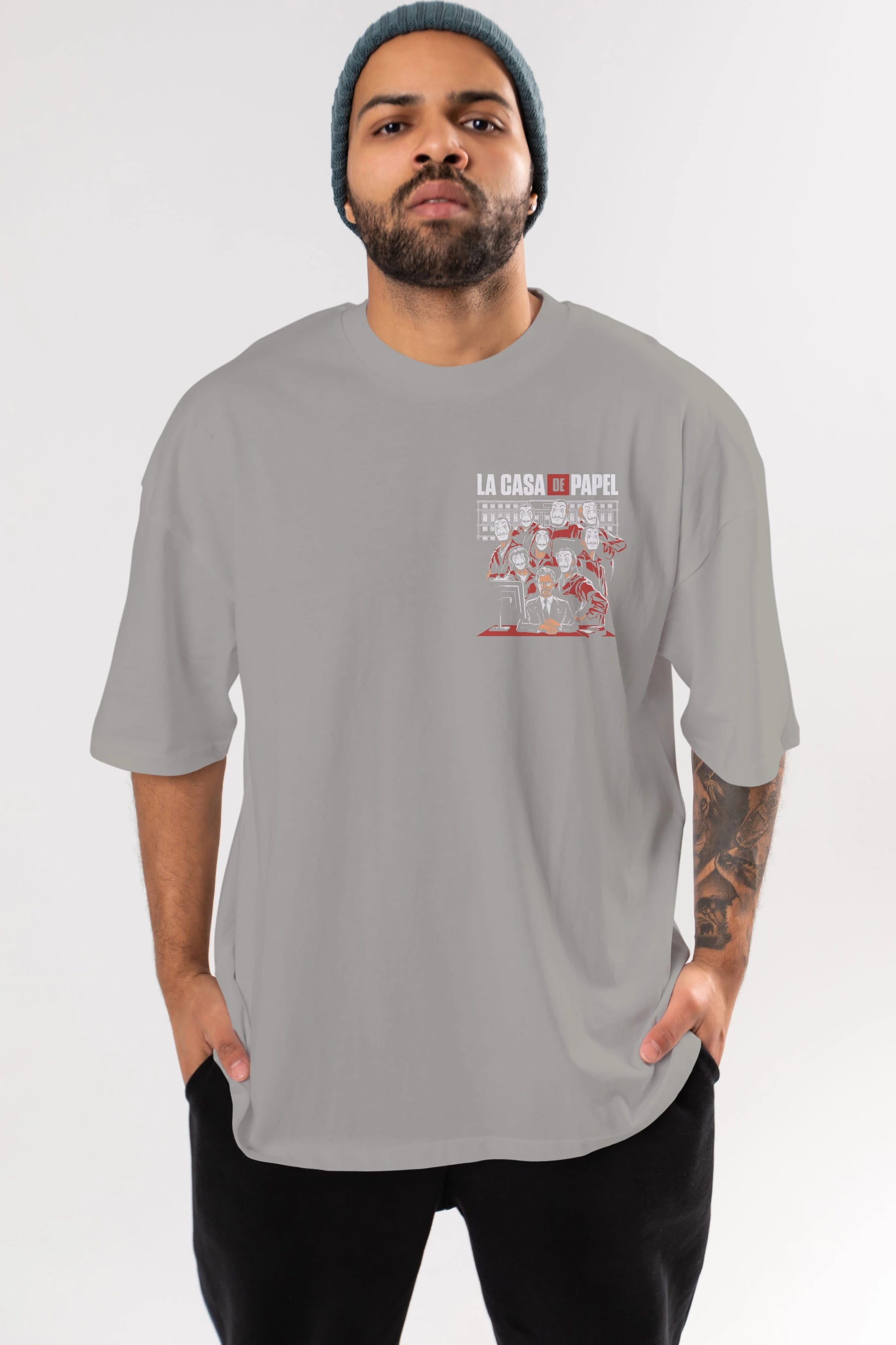La Casa De Papel (5) Ön Sol Baskılı Oversize t-shirt Erkek Kadın Unisex %100 Pamuk Bisiklet Yaka tişort