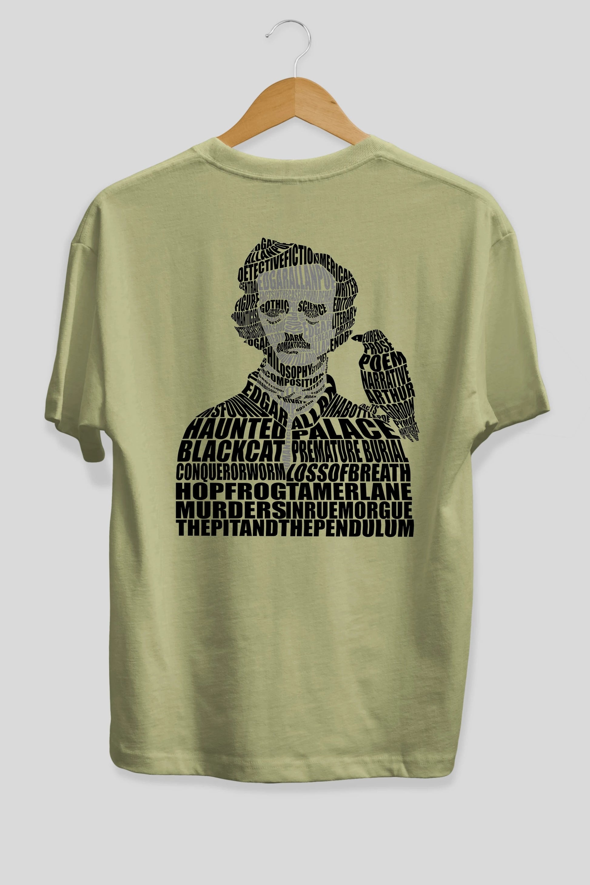 Edgar Alan Poe Calligram Arka Baskılı Oversize t-shirt %100 pamuk Erkek Kadın Unisex
