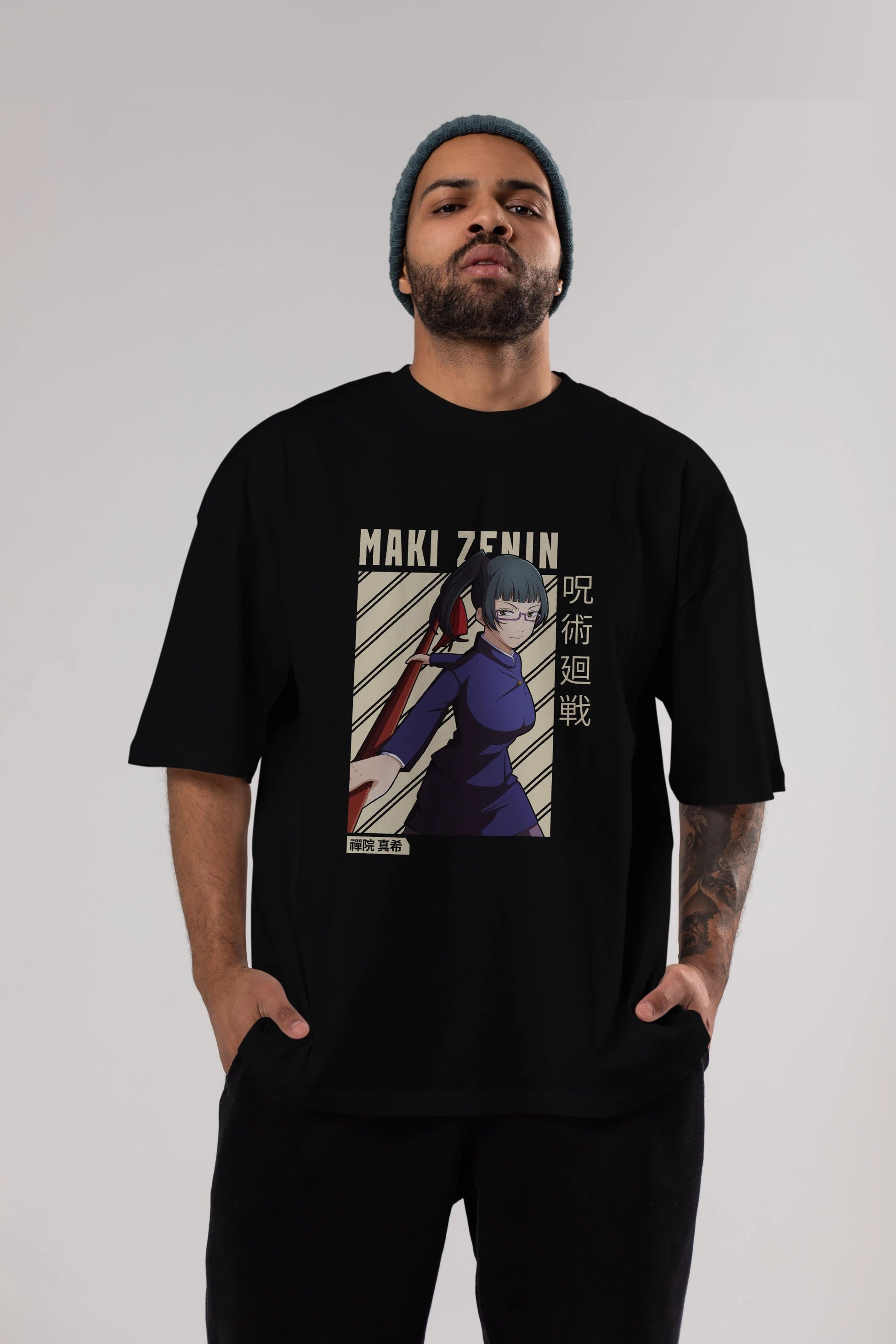 Maki Zenin CHAİNSAWMAN Anime Ön Baskılı Oversize t-shirt %100 pamuk Erkek Kadın Unisex