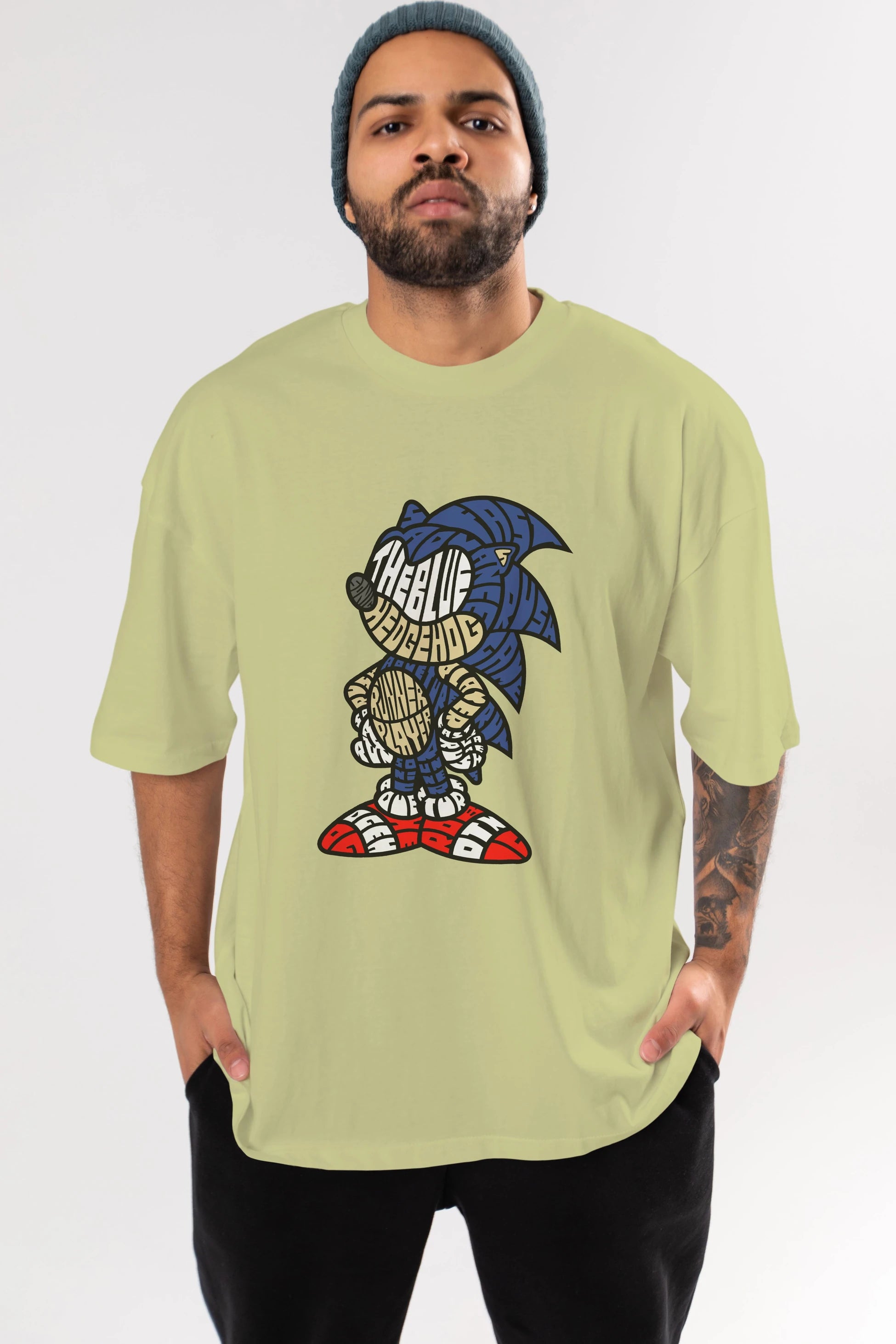 The Blue Hedgehog Ön Baskılı Oversize t-shirt %100 pamuk Erkek Kadın Unisex