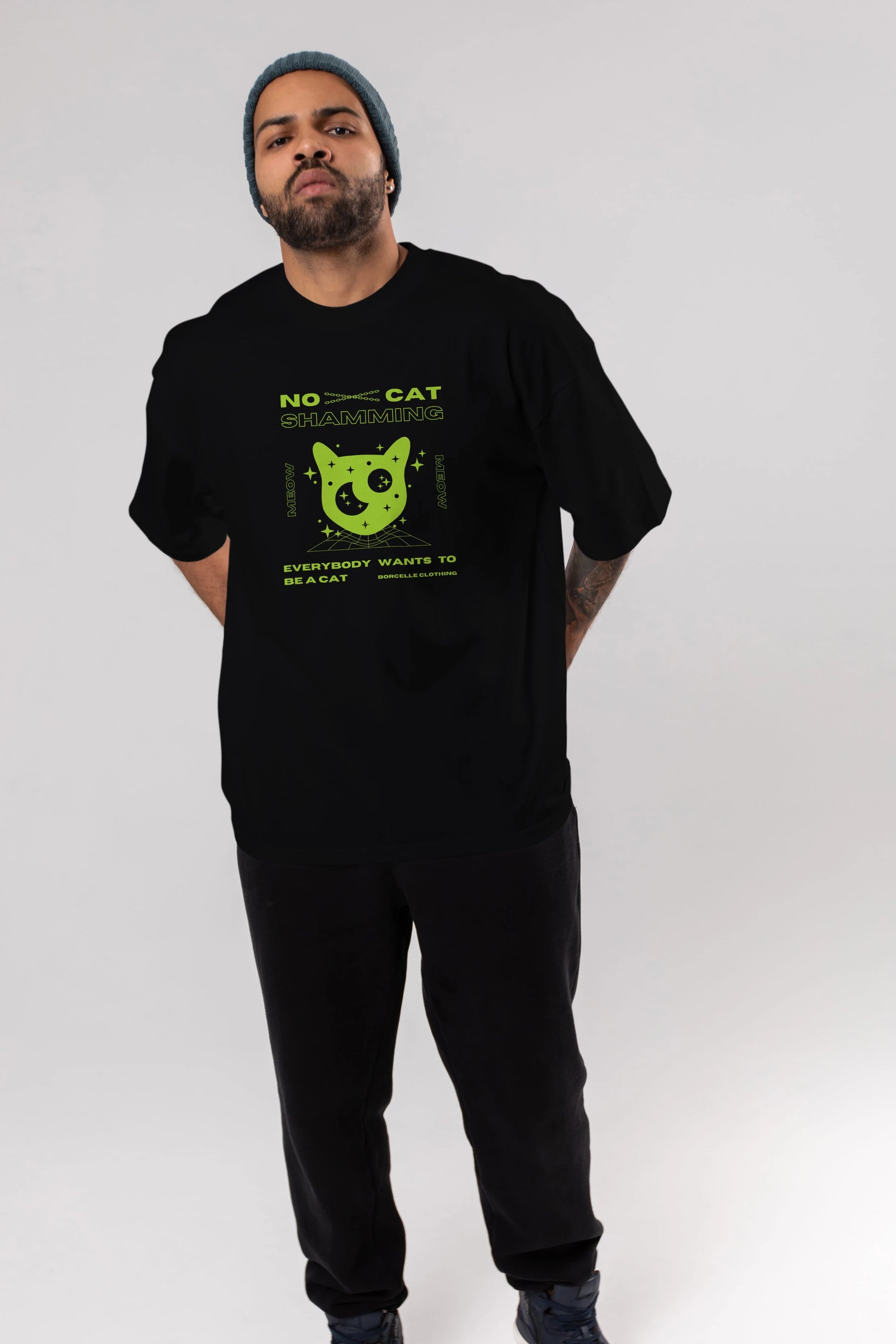 No Cat Shamming Yazılı Ön Baskılı Oversize t-shirt Erkek Kadın Unisex