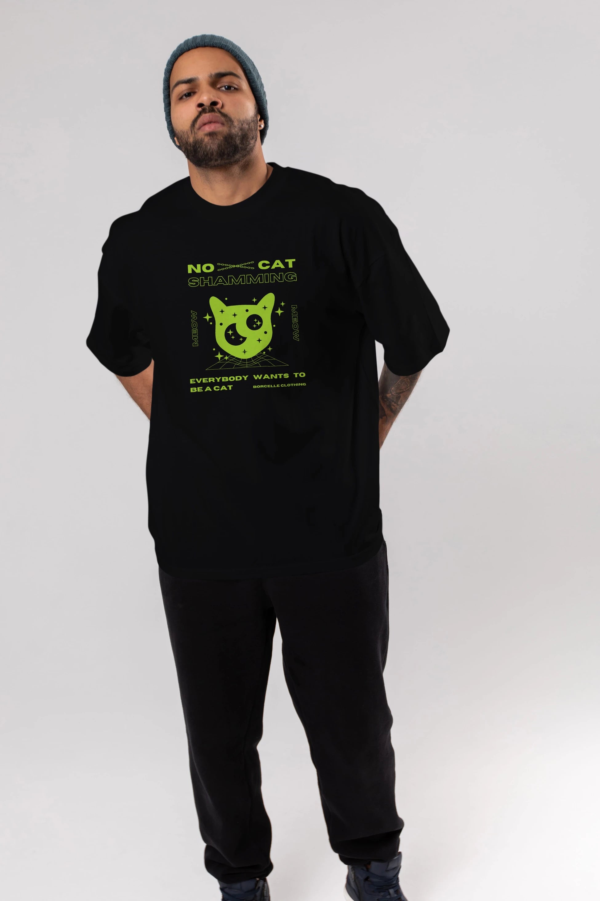 No Cat Shamming Yazılı Ön Baskılı Oversize t-shirt Erkek Kadın Unisex
