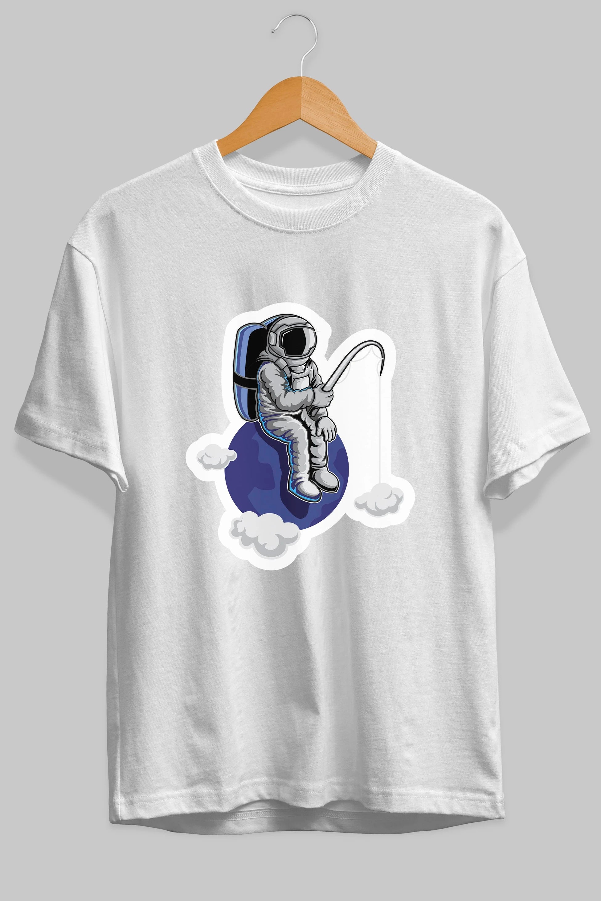 Astronaut Fishing Sticker Ön Baskılı Oversize t-shirt Erkek Kadın Unisex