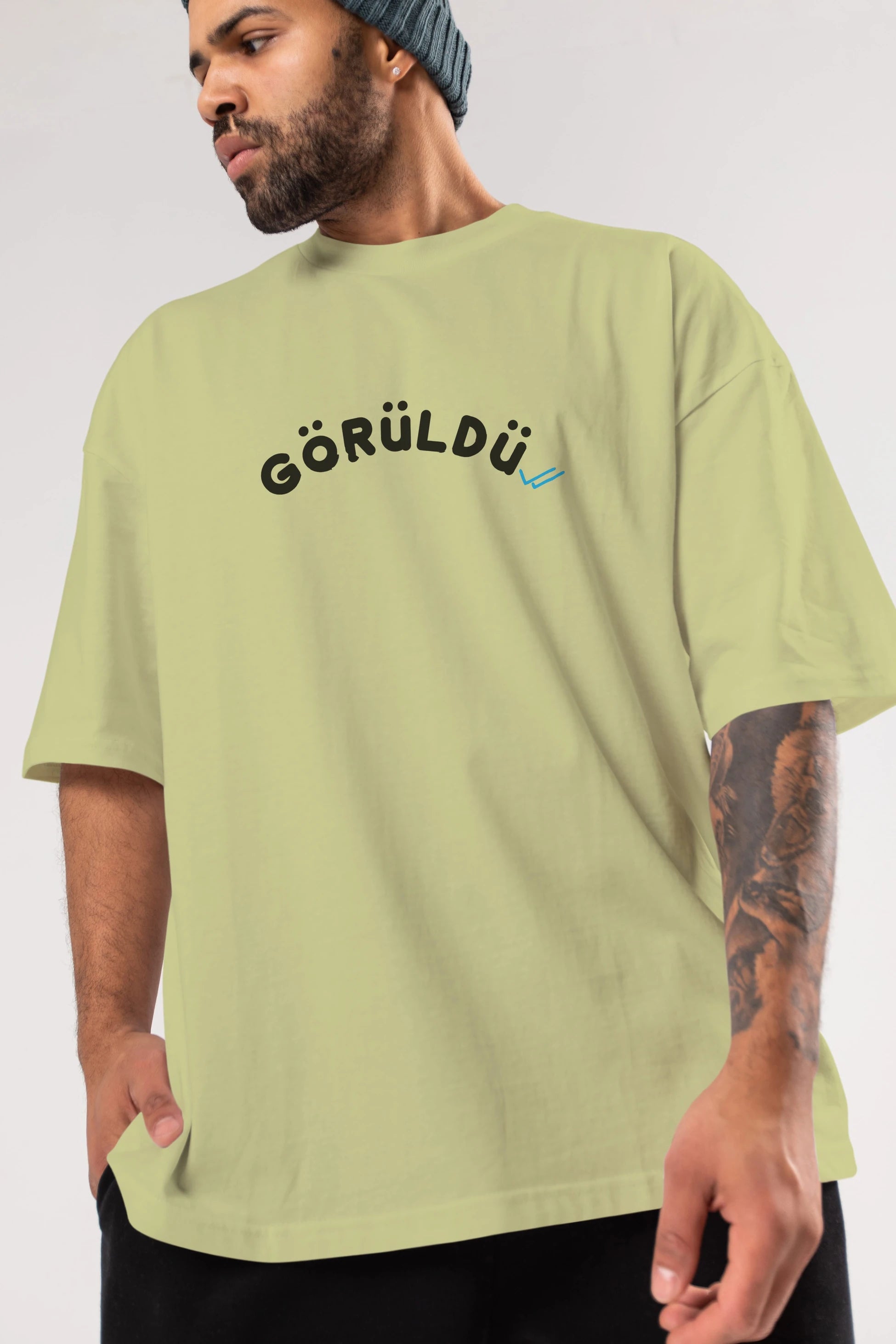 Görüldü Ön Baskılı Oversize t-shirt %100 pamuk Erkek Kadın Unisex