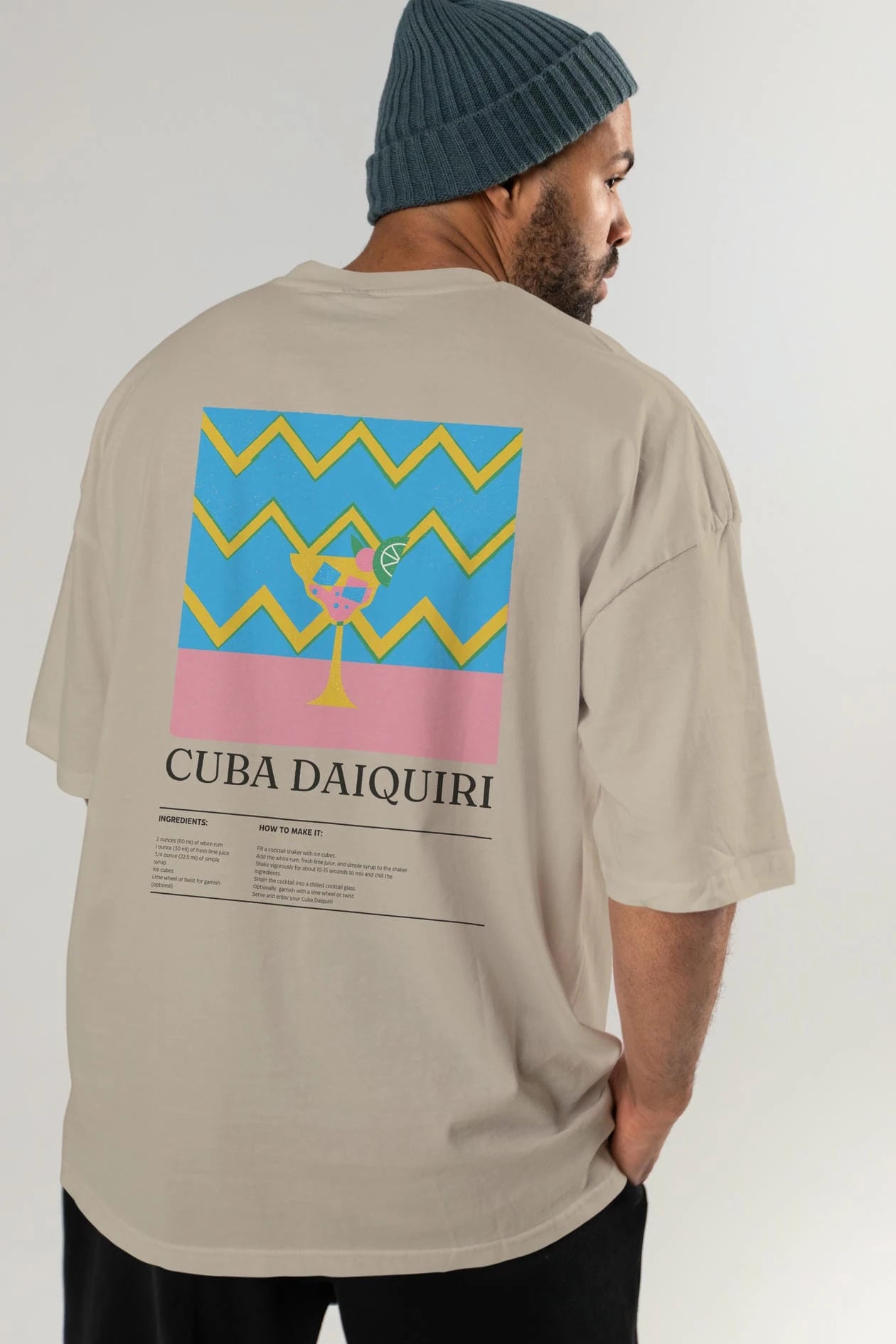 Cuba Daiquiri Kokteyl Serisi Arka Baskılı Oversize t-shirt Erkek Kadın %100 Pamuk Bisiklet Yaka tişort
