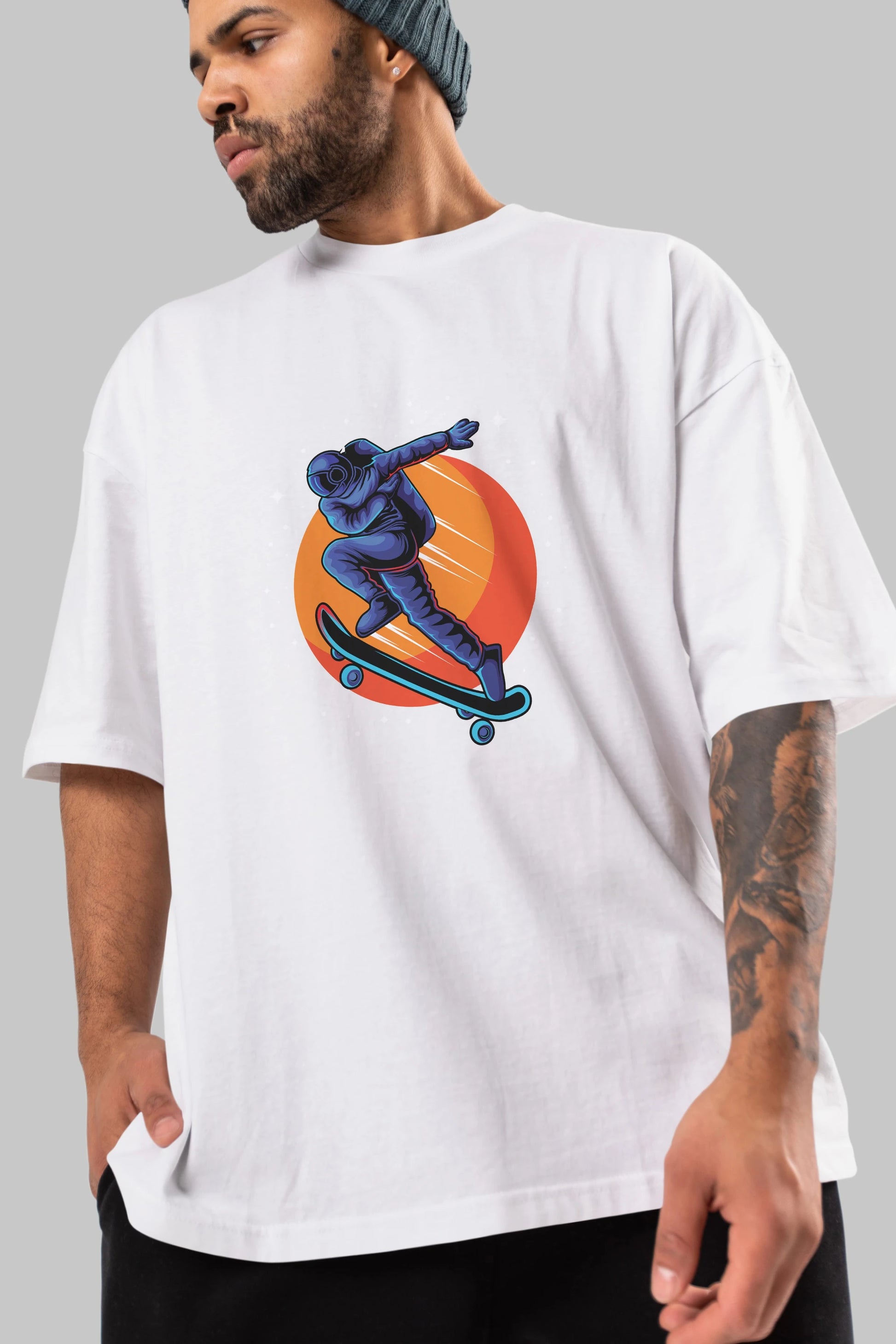Astroskate Run Ön Baskılı Oversize t-shirt Erkek Kadın Unisex
