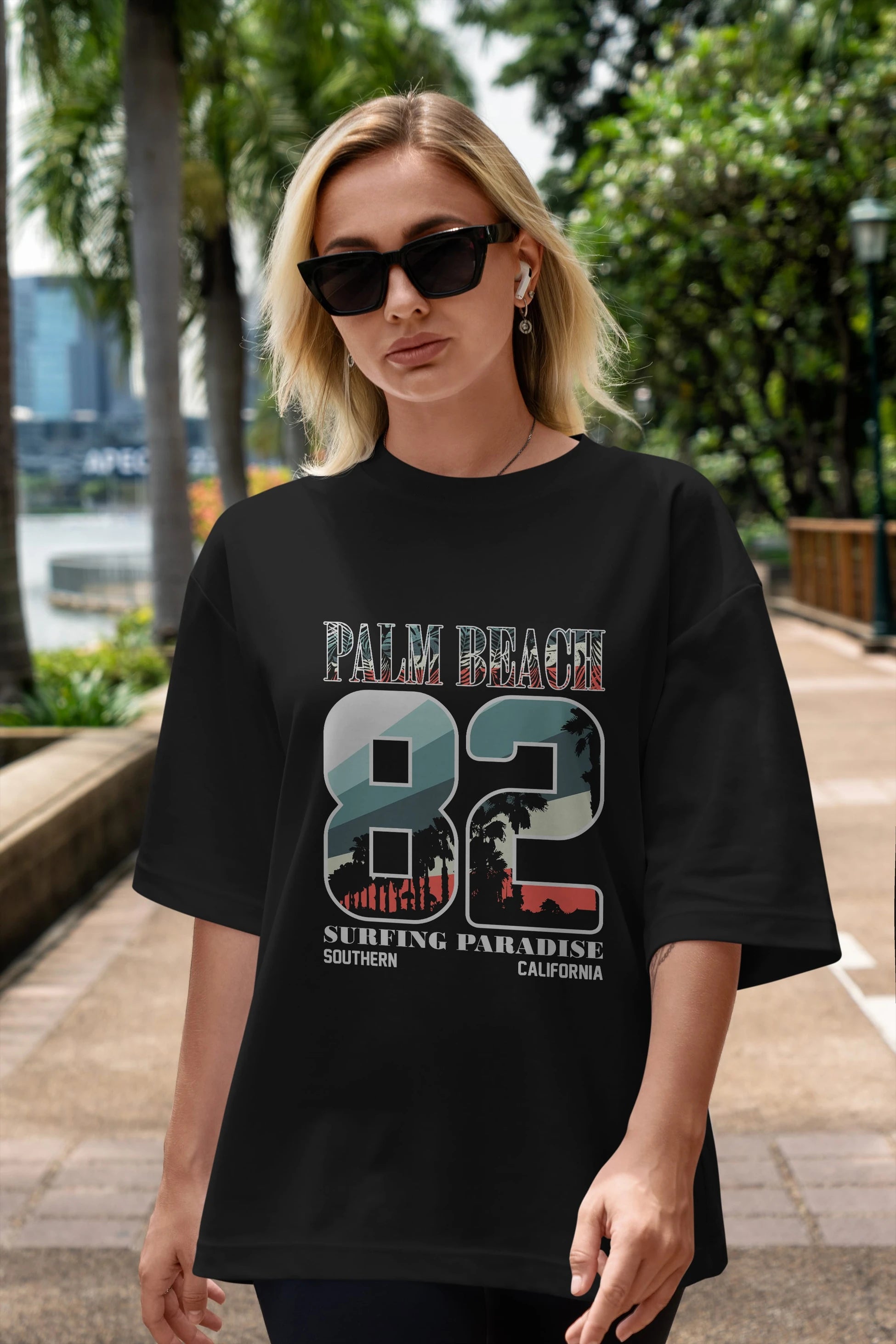 Palm Beach 82 Ön Baskılı Oversize t-shirt Erkek Kadın Unisex