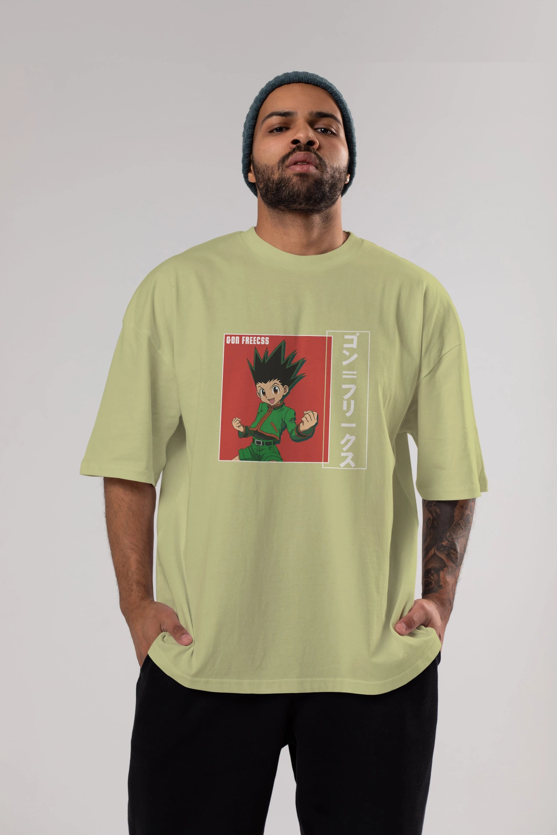 Gon Freecss HUNTER X HUNTER 5 Anime Ön Baskılı Oversize t-shirt %100 pamuk Erkek Kadın Unisex