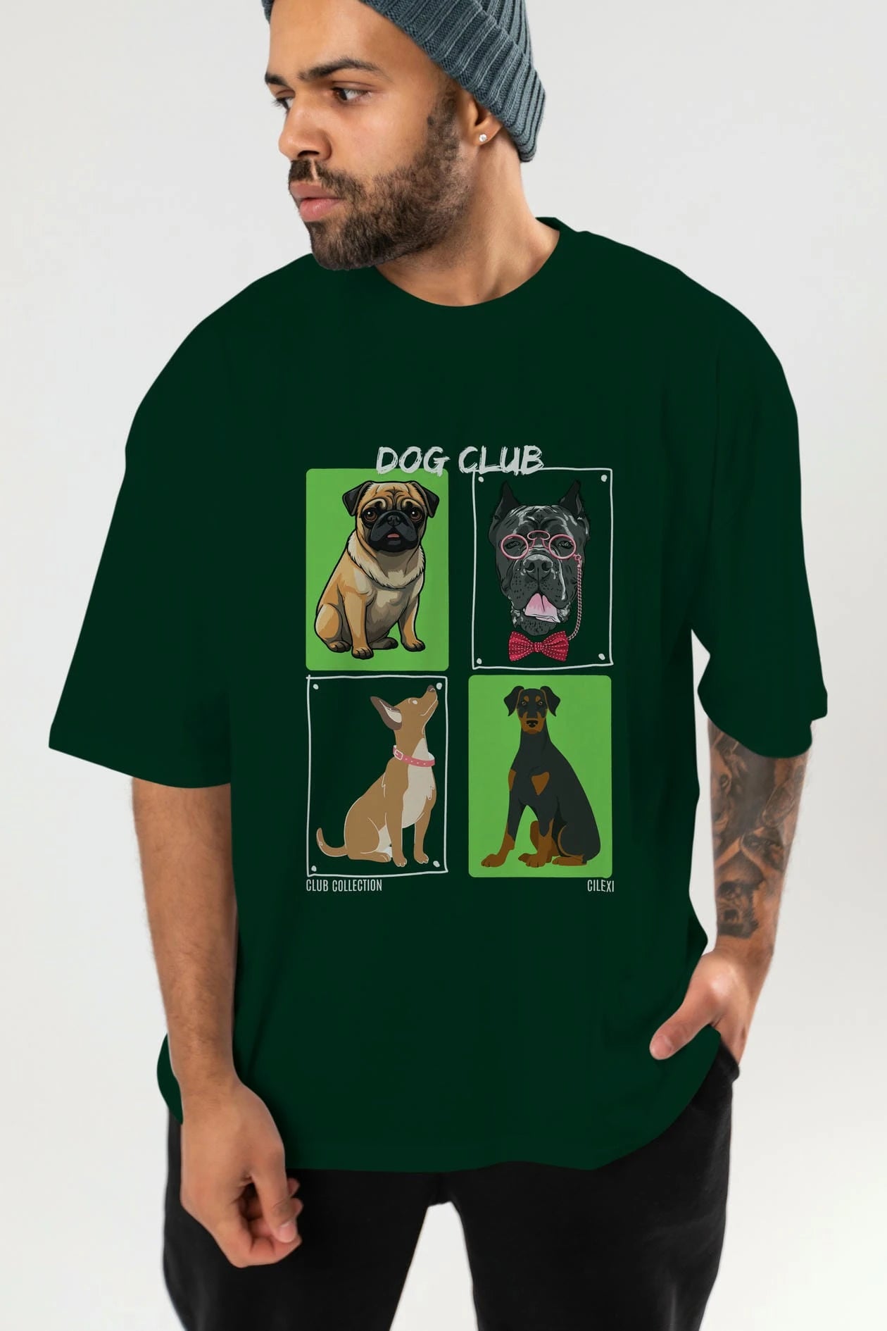 Dog Club ön Baskılı Oversize t-shirt Erkek Kadın %100 Pamuk Bisiklet Yaka tişort