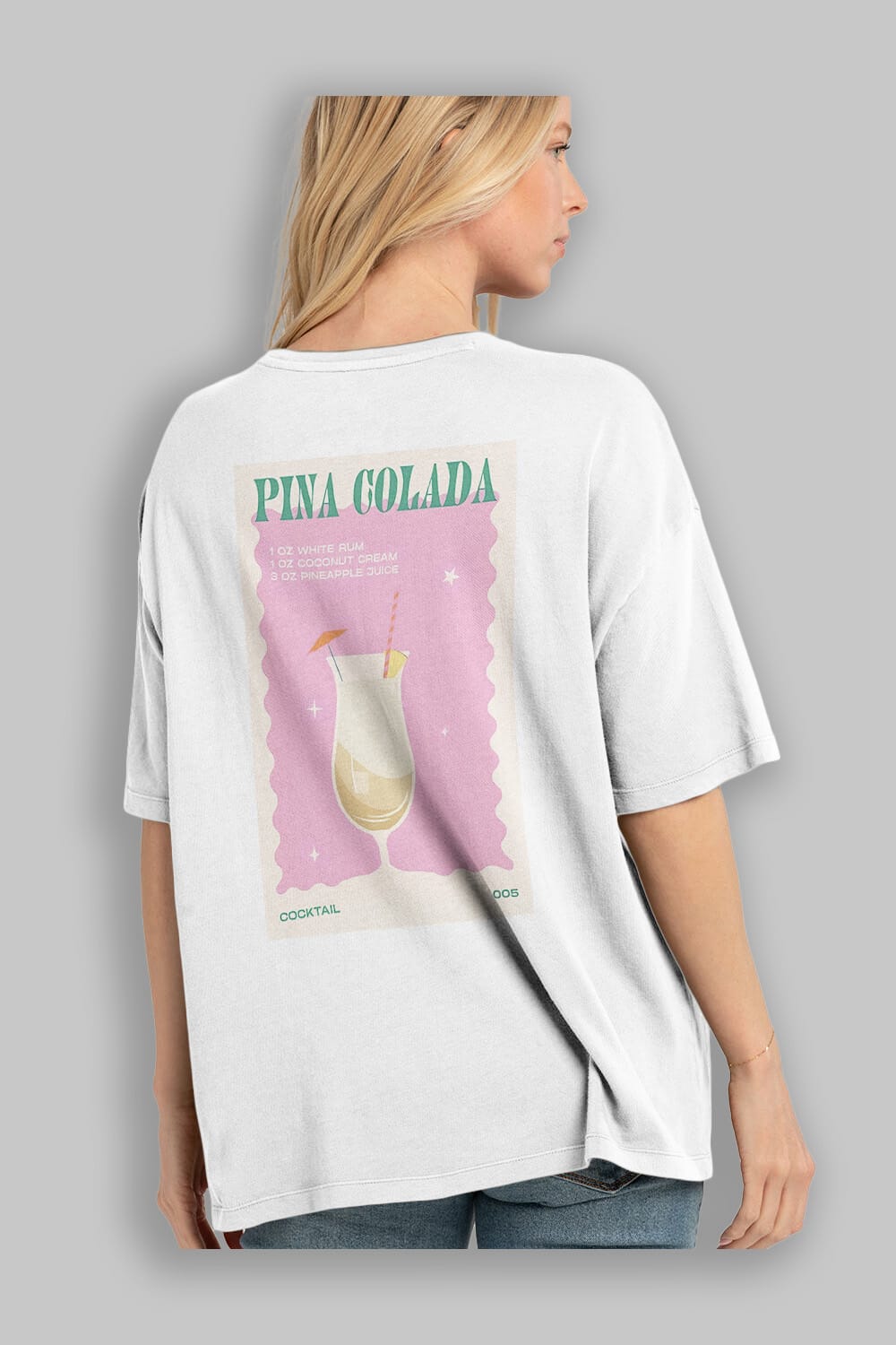 Pina Colada 3 Arka Baskılı Oversize t-shirt Erkek Kadın Unisex %100 Pamuk Bisiklet Yaka tişort