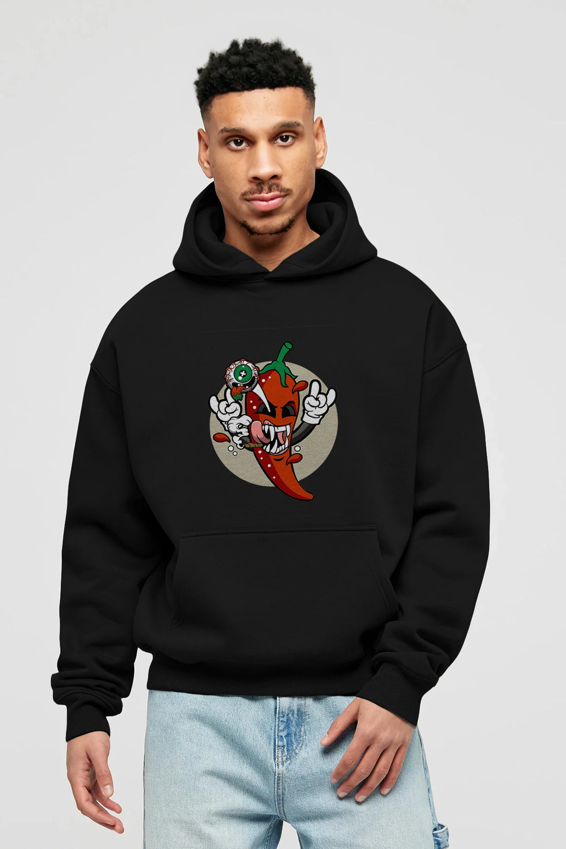 Chili Monster Ön Baskılı Hoodie Oversize Kapüşonlu Sweatshirt Erkek Kadın Unisex