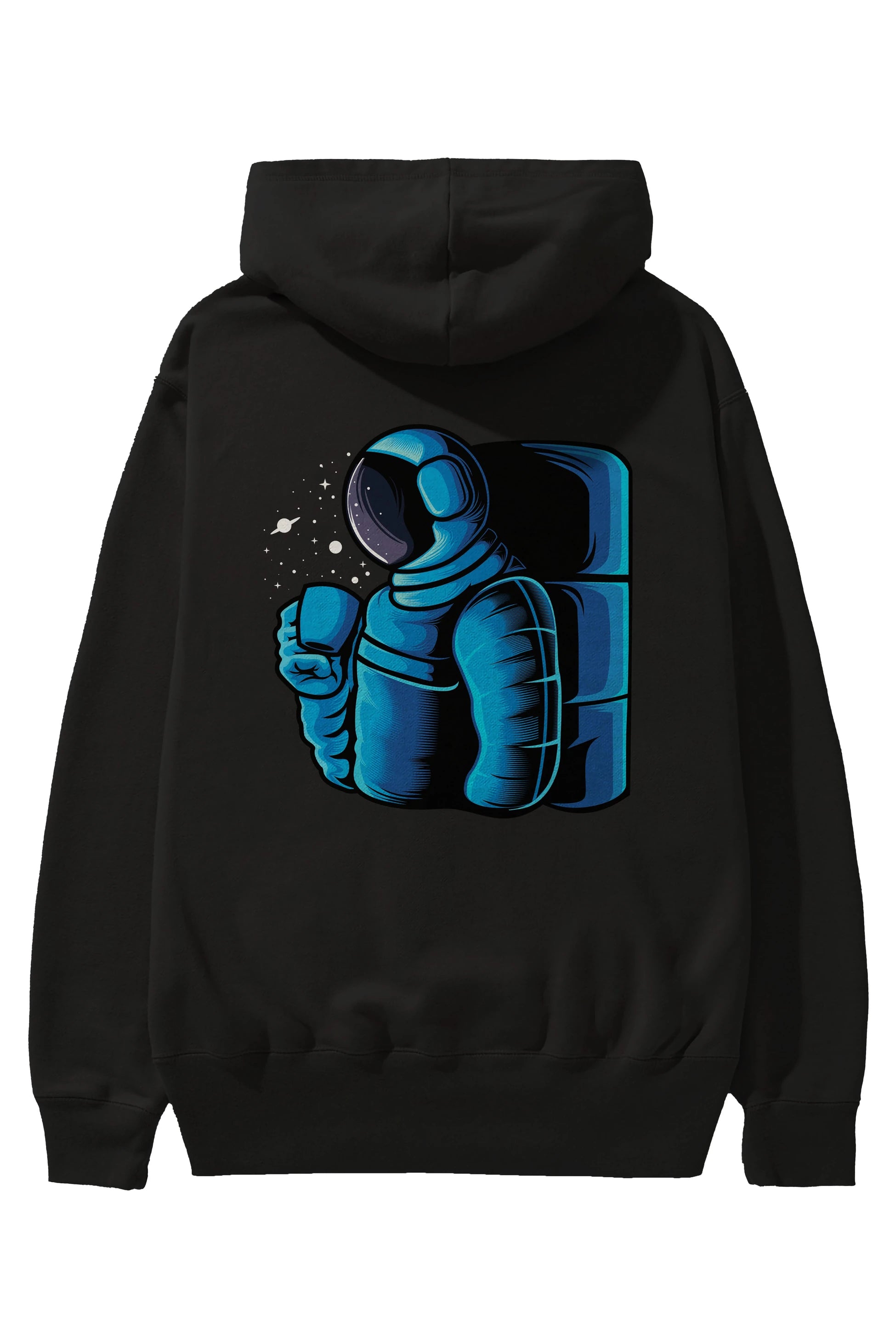 Drinking coffee in space Arka Baskılı Hoodie Oversize Kapüşonlu Sweatshirt Erkek Kadın Unisex