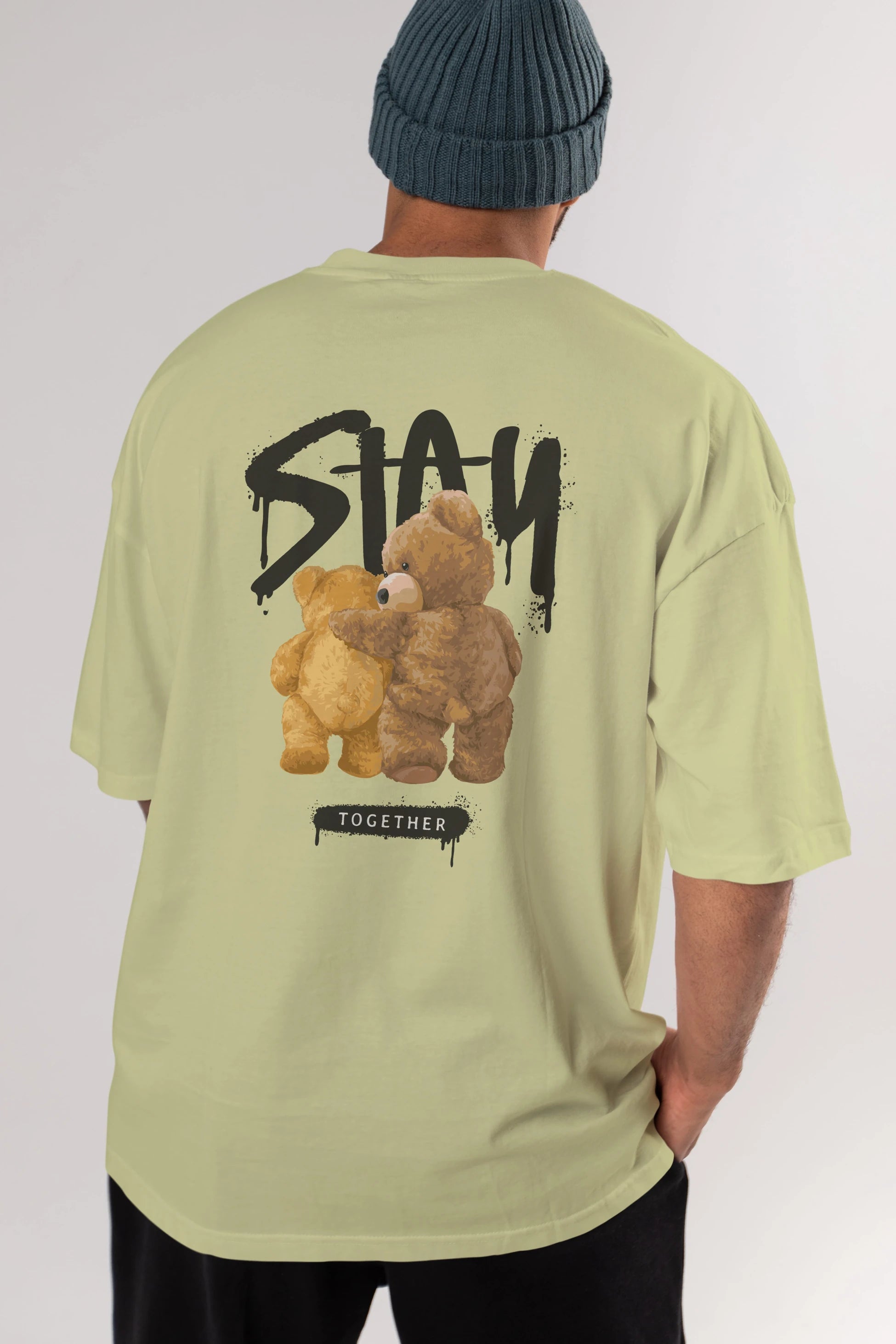 Stay Together Bear Arka Baskılı Oversize t-shirt Erkek Kadın Unisex