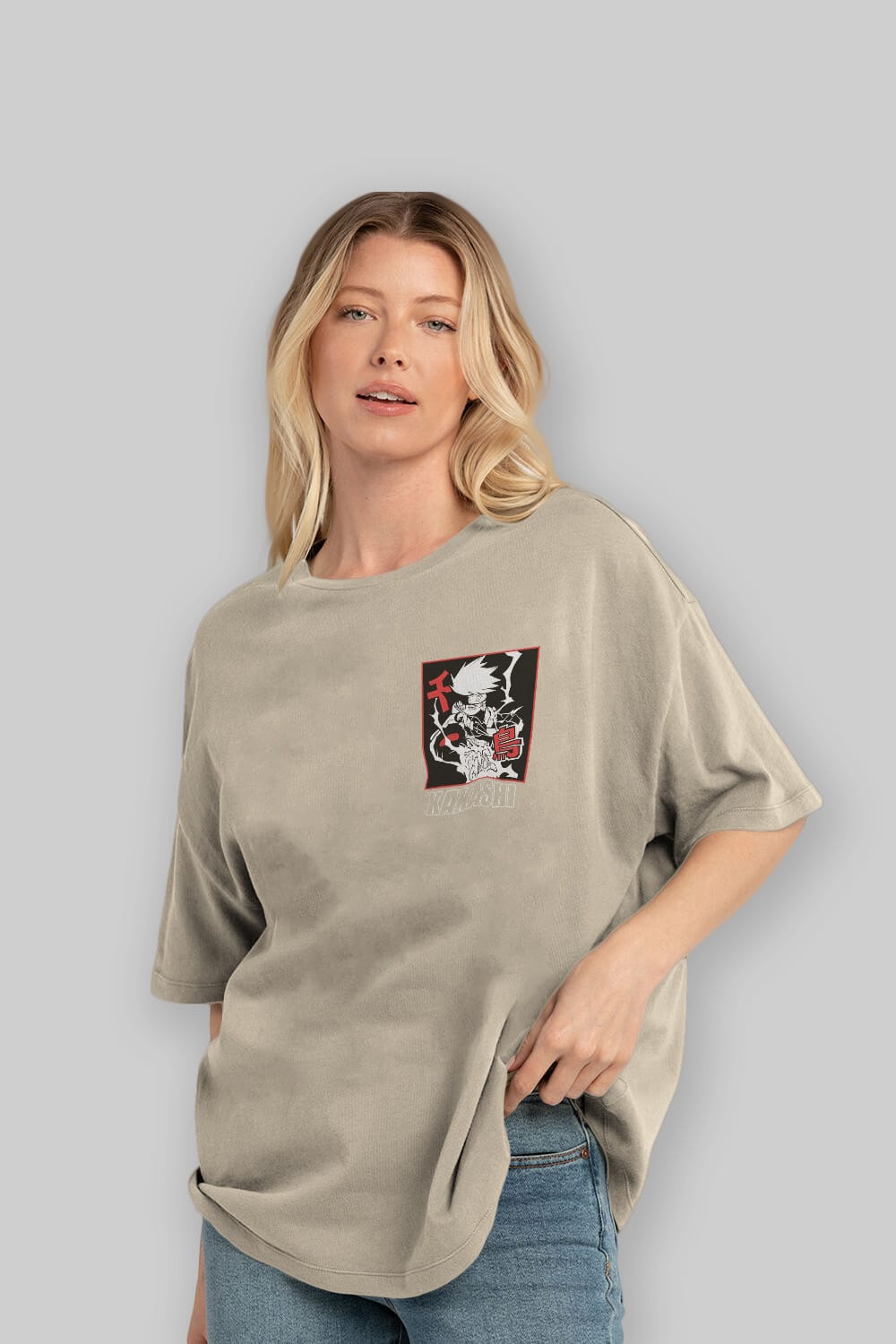 KAKASHI HATAKE NARUTO Ön Sol Baskılı Oversize t-shirt Erkek Kadın Unisex %100 Pamuk Bisiklet Yaka tişort