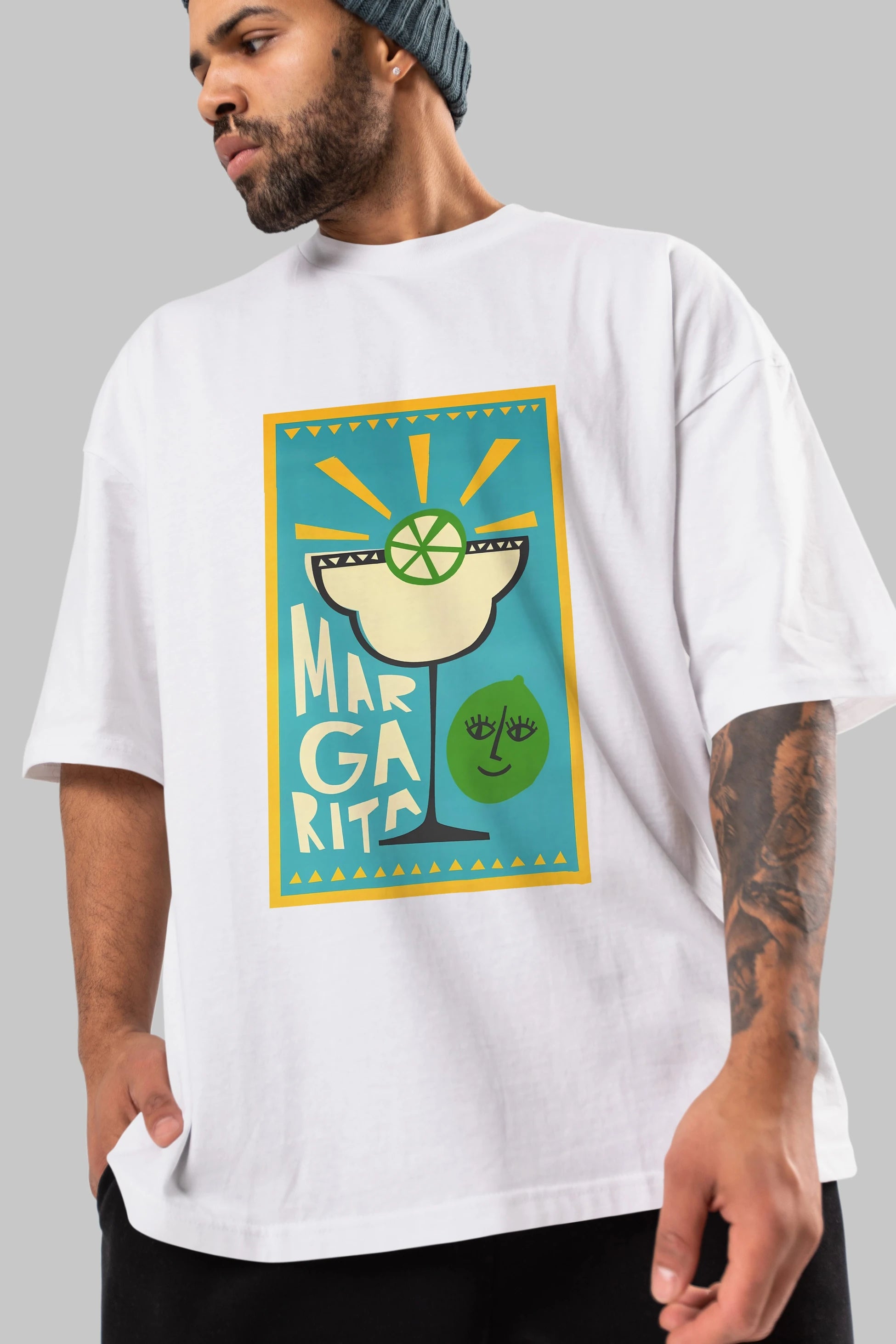 Margarita 4 Ön Baskılı Oversize t-shirt Erkek Kadın Unisex %100 Pamuk Bisiklet Yaka tişort