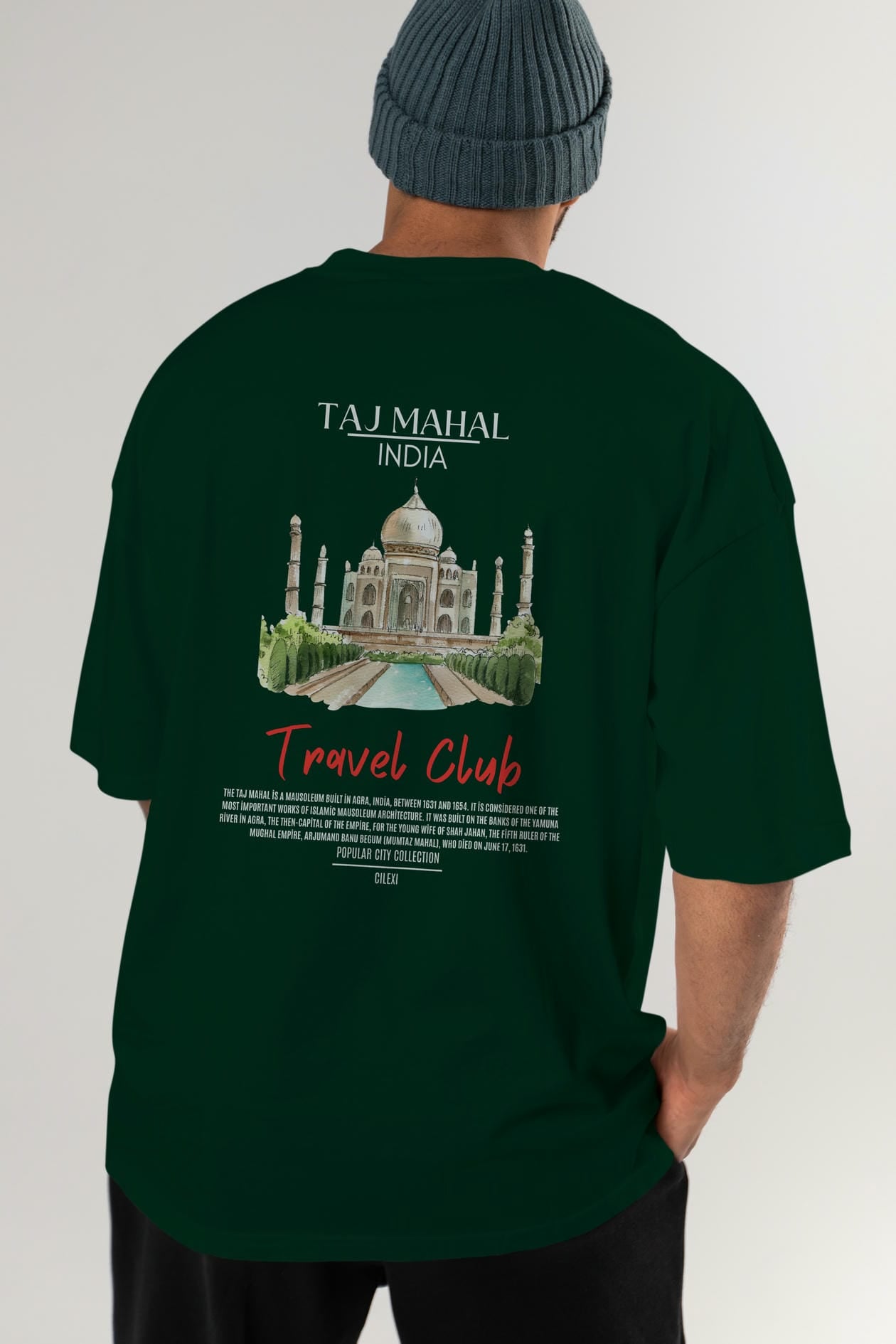 Taj Mahal İndia Arka Baskılı Oversize t-shirt Erkek Kadın Pamuk Bisiklet Yaka tişort
