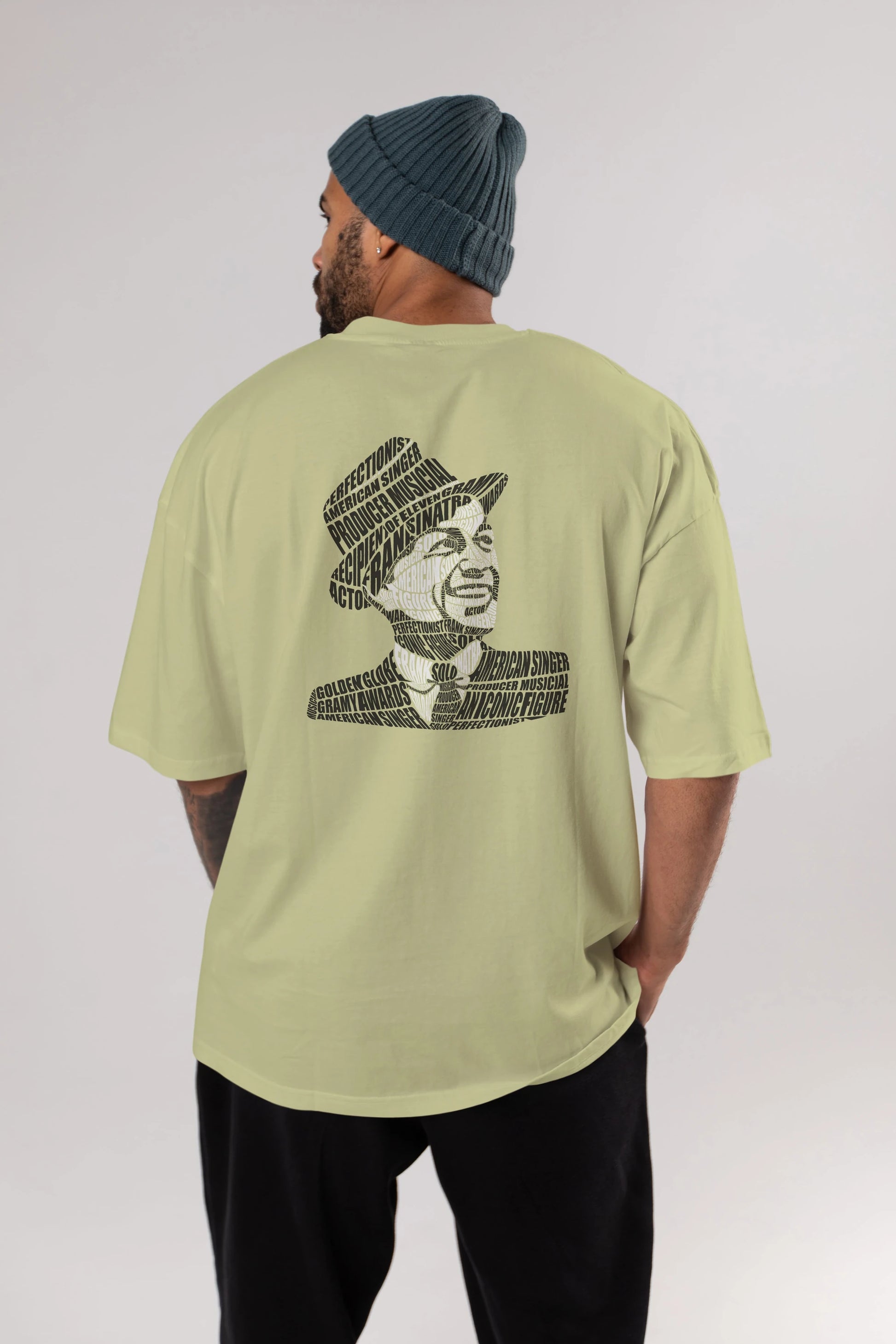 Frank Sinatra Calligram Arka Baskılı Oversize t-shirt %100 pamuk Erkek Kadın Unisex