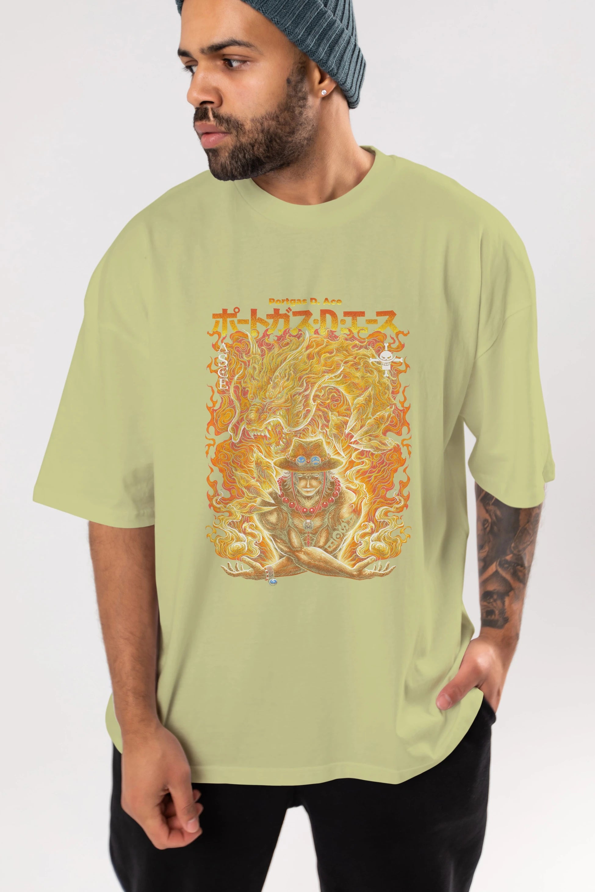 PORTGAS D. ACE Anime Ön Baskılı Oversize t-shirt %100 pamuk Erkek Kadın Unisex