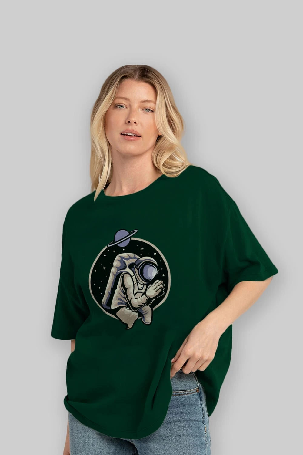 Astronaut Praying Ön Baskılı Oversize t-shirt Erkek Kadın Unisex
