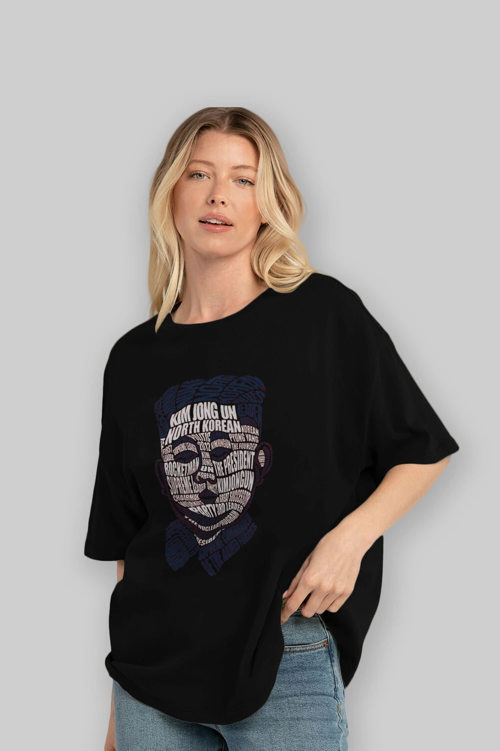 Kim Jong Un Calligram Ön Baskılı Oversize t-shirt %100 pamuk Erkek Kadın Unisex