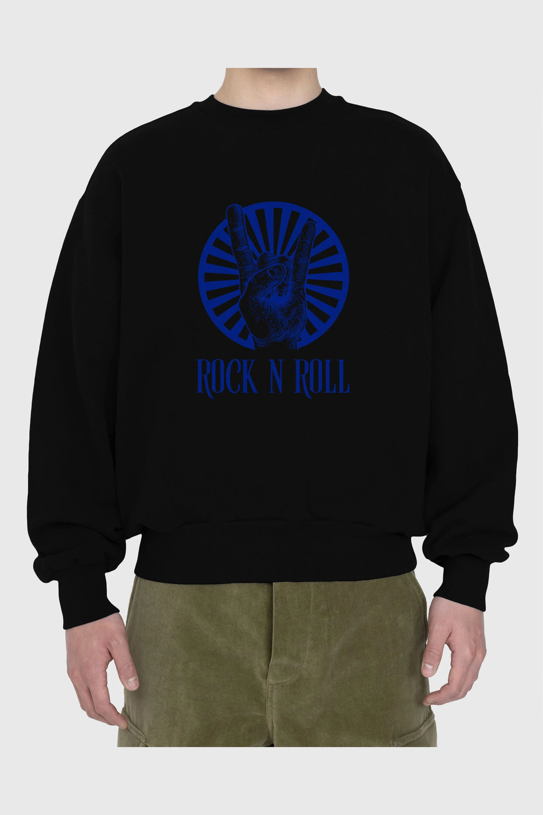 Rock N Roll Yazılı Ön Baskılı Oversize Sweatshirt Erkek Kadın Unisex