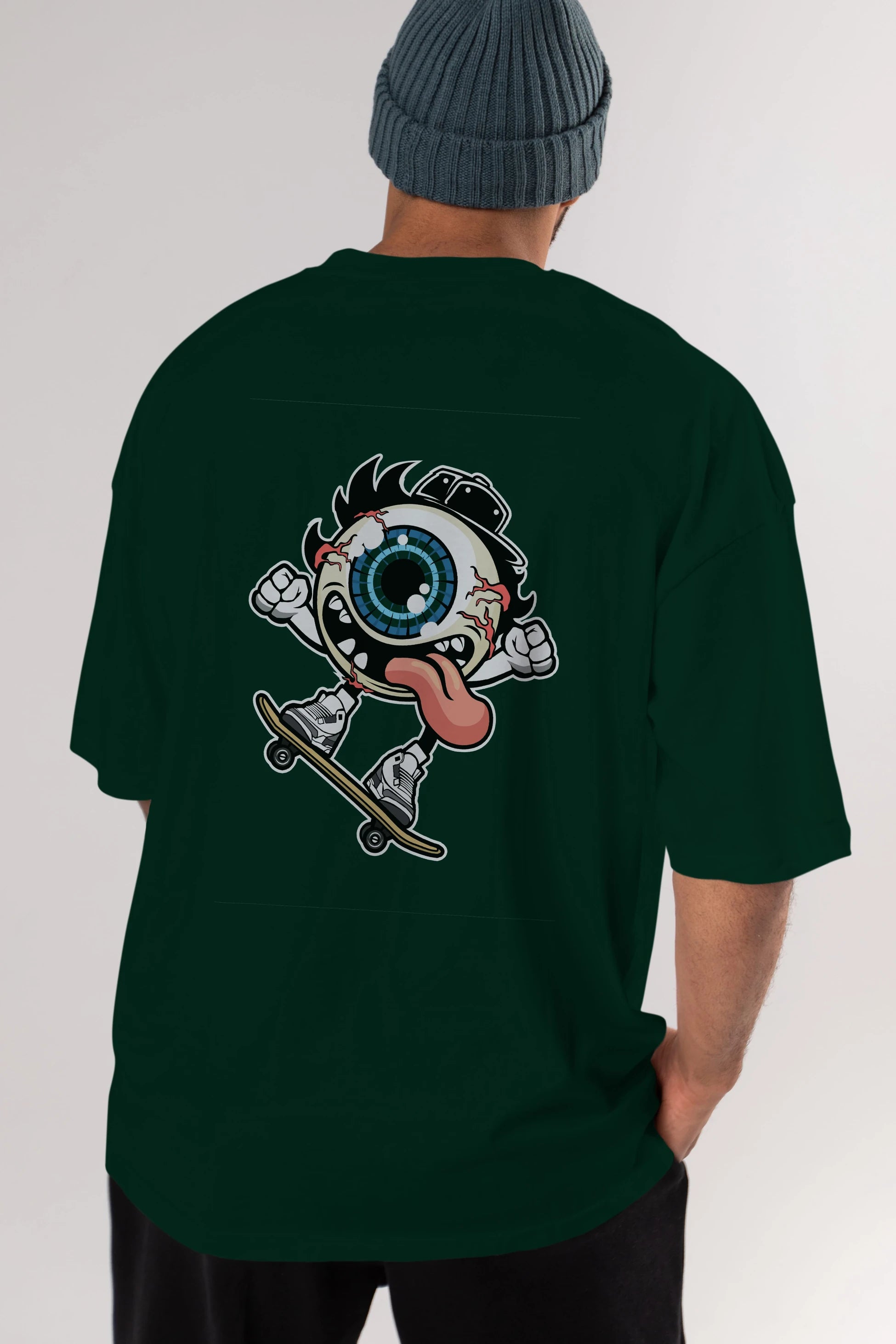 Eye Ball Skater Arka Baskılı Oversize t-shirt Erkek Kadın Unisex %100 Pamuk tişort