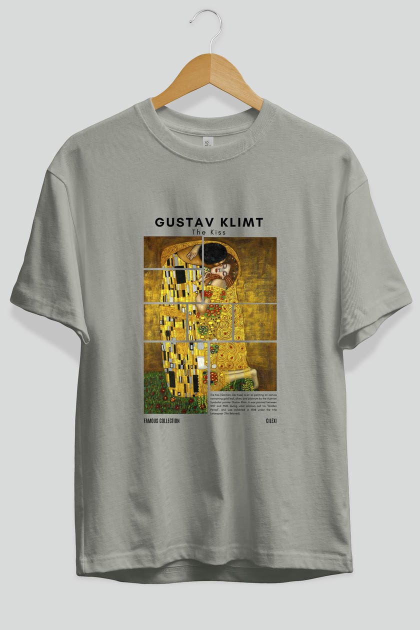 Gustav Klimt The Kiss ön Baskılı Oversize t-shirt Erkek Kadın Bisiklet Yaka Pamuk tişort