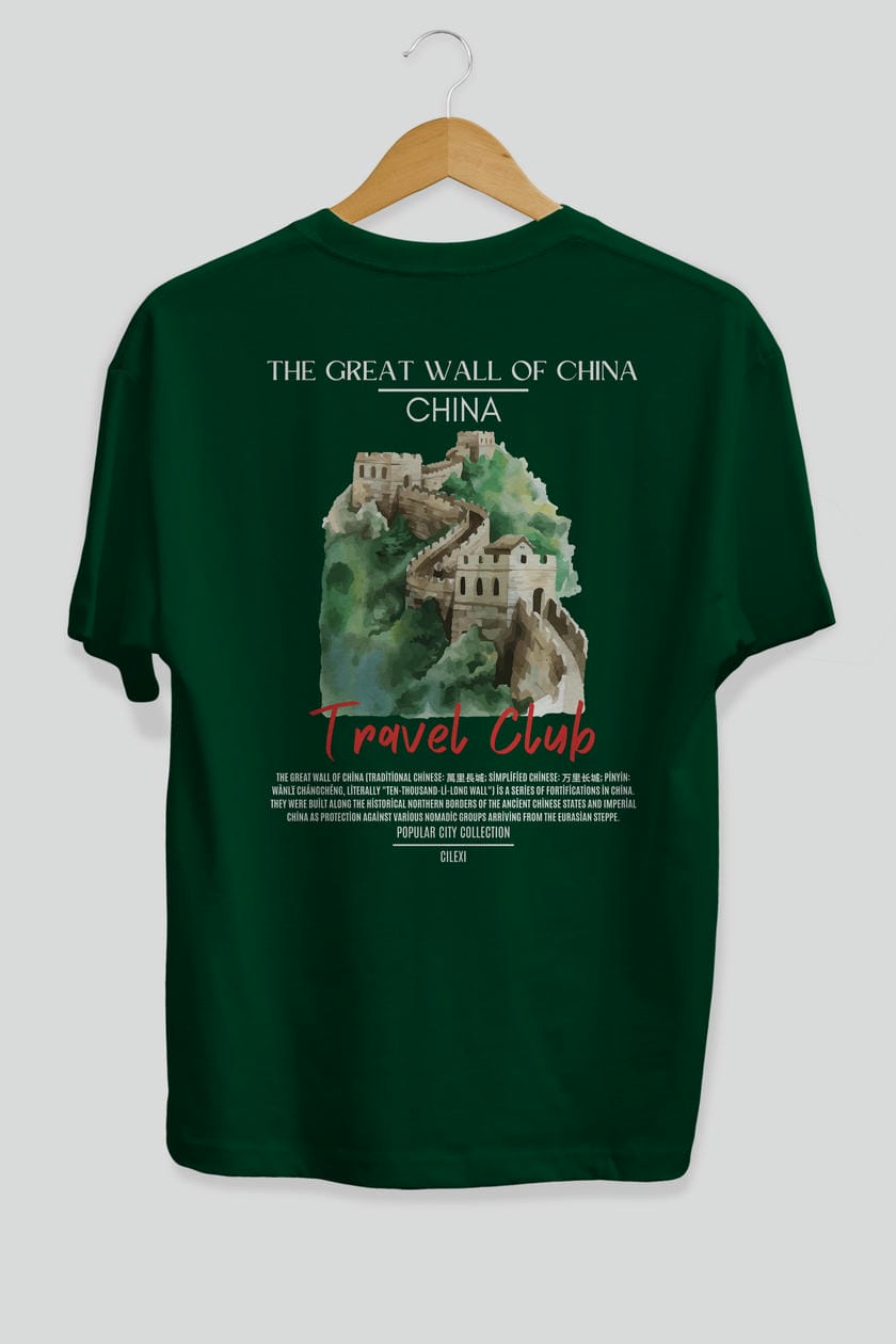 The Great Wall Of China Arka Baskılı Oversize t-shirt Erkek Kadın Pamuk Bisiklet Yaka tişort