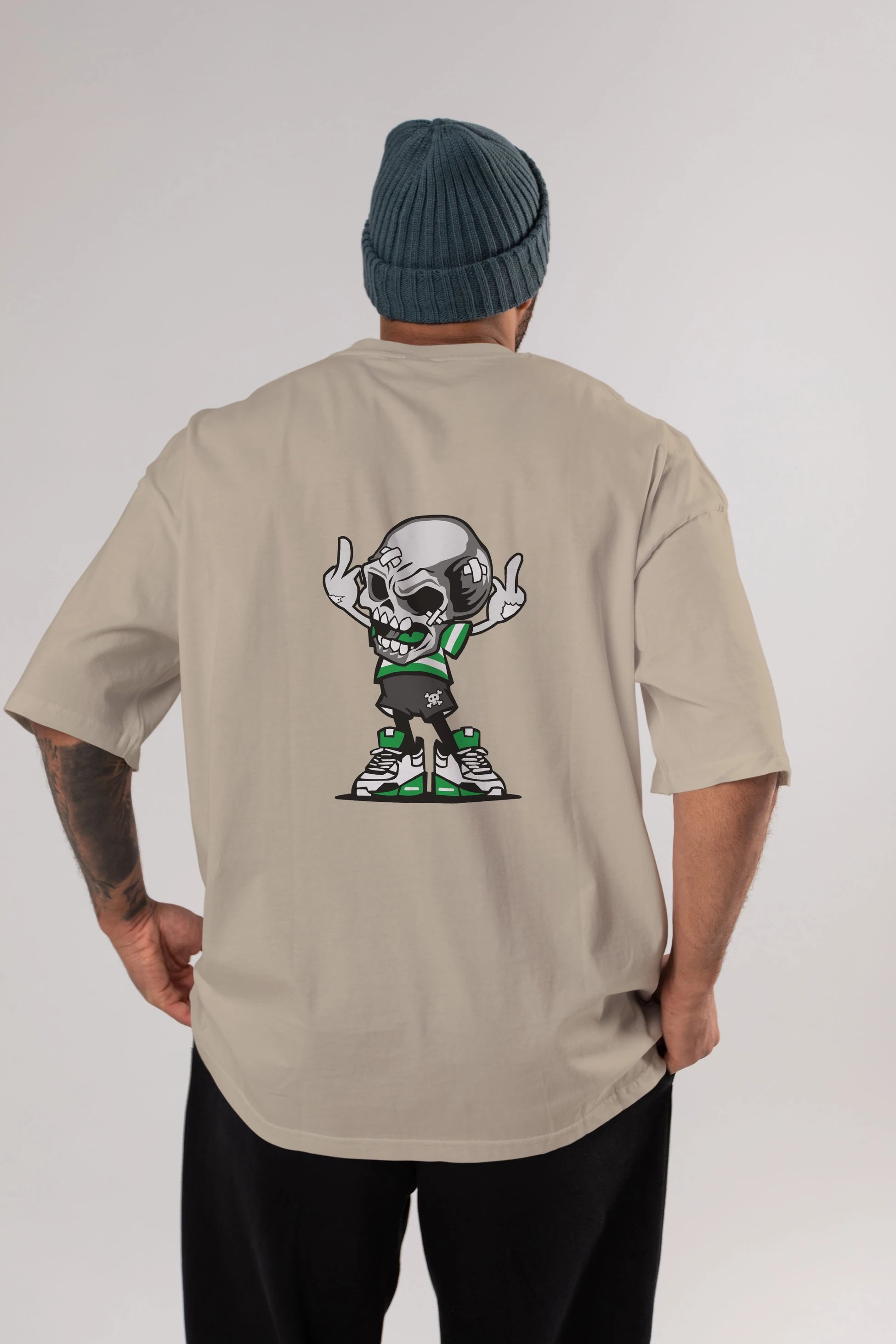 Skull F Hand Arka Baskılı Oversize t-shirt Erkek Kadın Unisex %100 Pamuk tişort