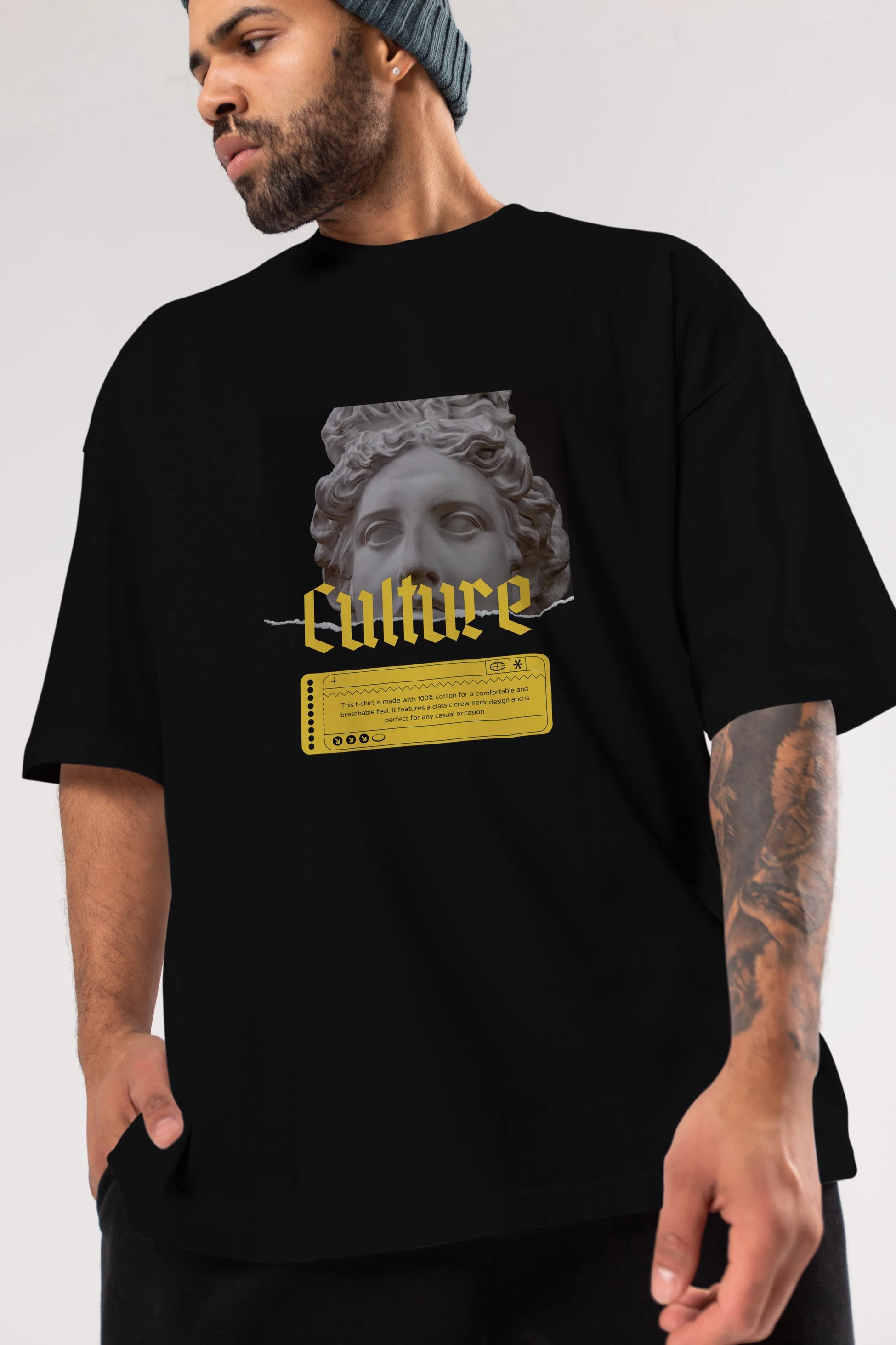 Culture Yazılı Ön Baskılı Oversize t-shirt Erkek Kadın Unisex