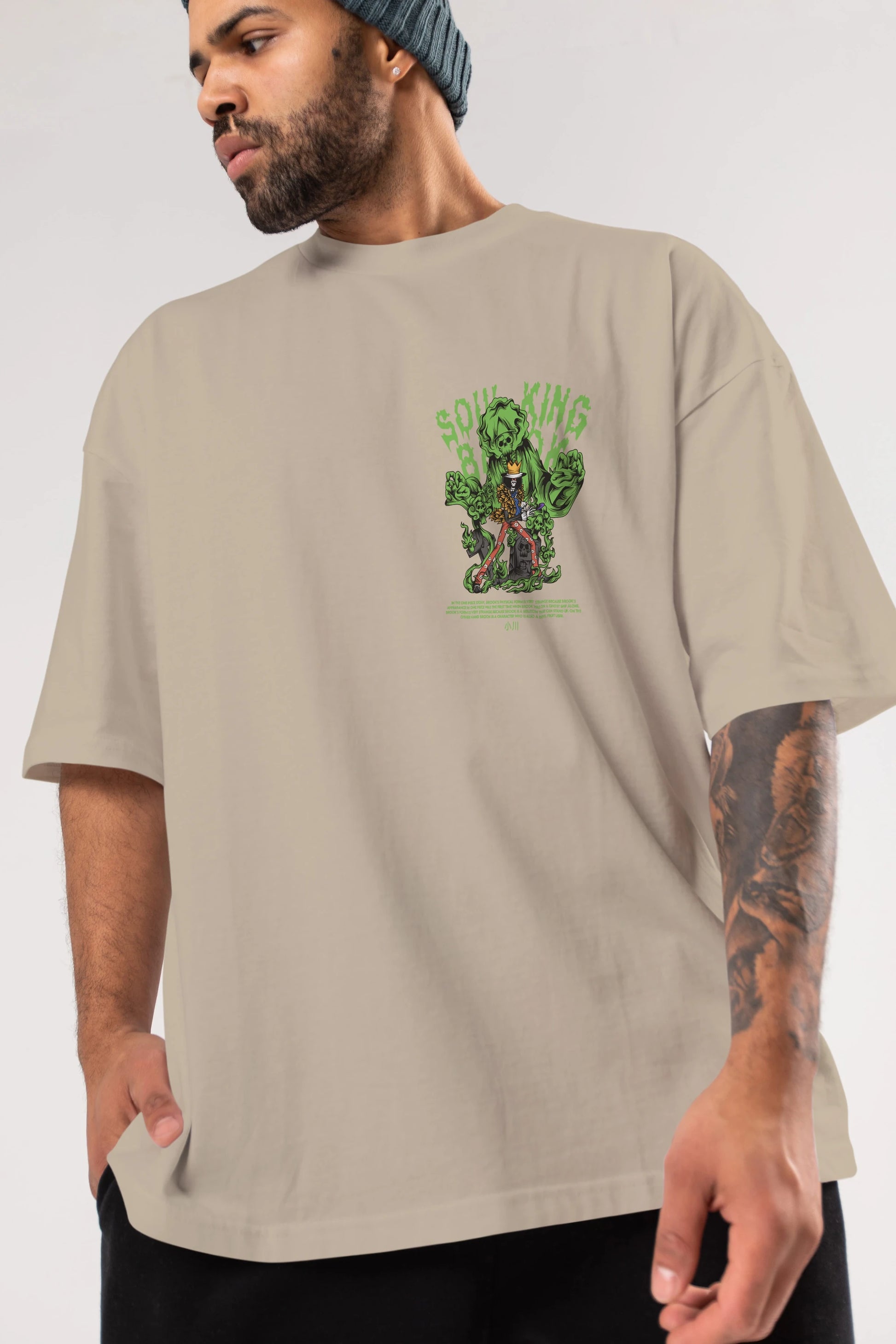 Soul King Brook Ön Sol Baskılı Oversize t-shirt Erkek Kadın Unisex %100 Pamuk Bisiklet Yaka tişort