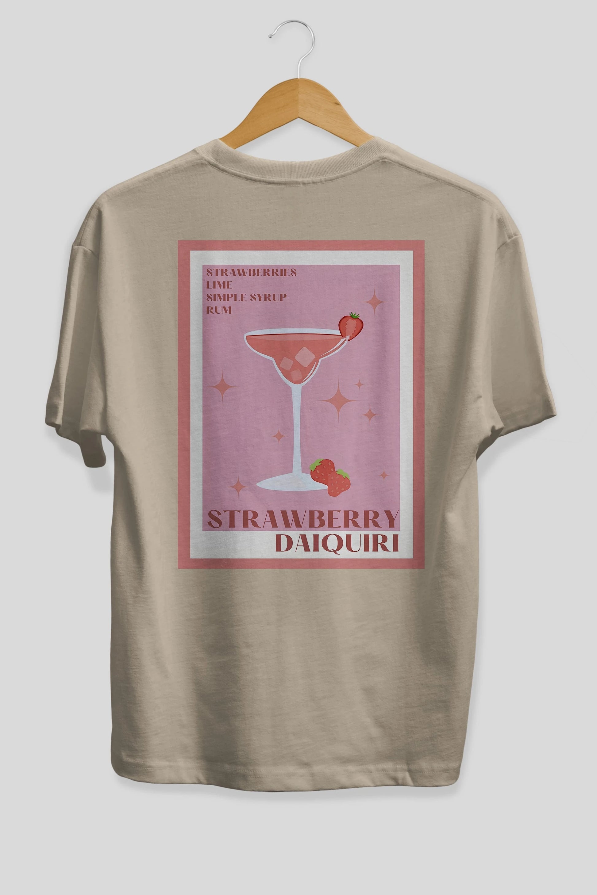 Strawberry Daiquiri Arka Baskılı Oversize t-shirt Erkek Kadın Unisex %100 Pamuk Bisiklet Yaka tişort