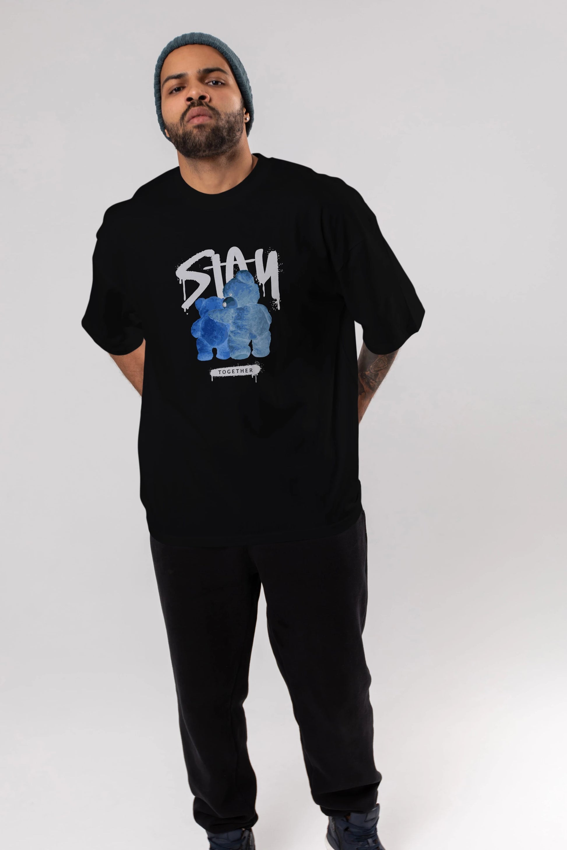 Stay Together Bear Ön Baskılı Oversize t-shirt Erkek Kadın Unisex