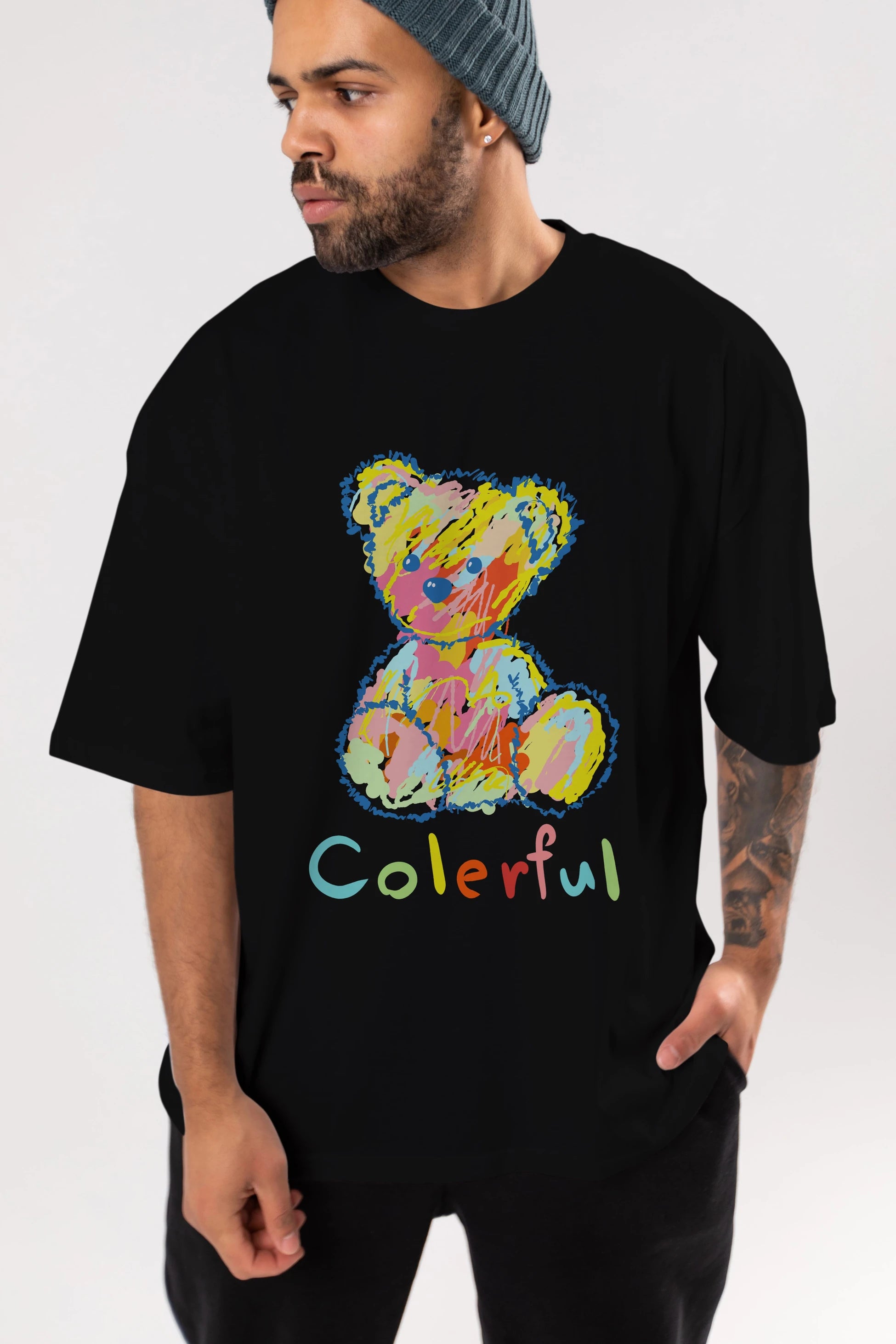 Colerful Bear Ön Baskılı Oversize t-shirt Erkek Kadın Unisex
