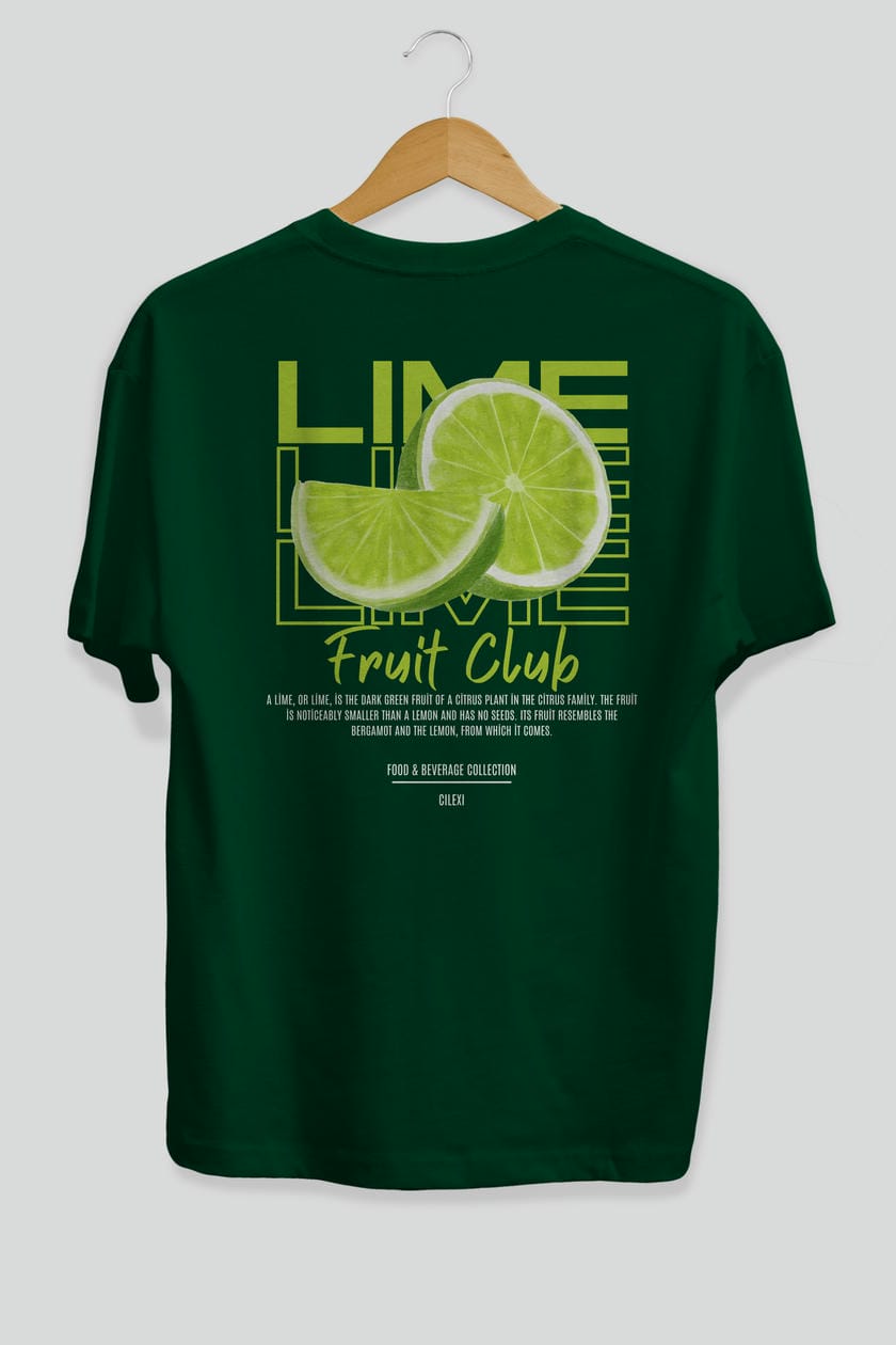 Lime Arka Baskılı Oversize t-shirt Erkek Kadın Pamuk Bisiklet Yaka tişort
