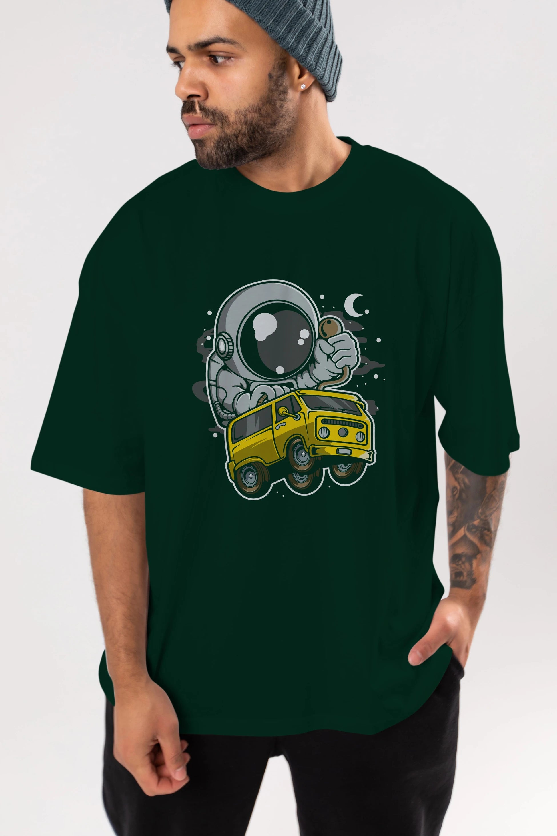 Astronaut Car Racer Ön Baskılı Oversize t-shirt Erkek Kadın Unisex
