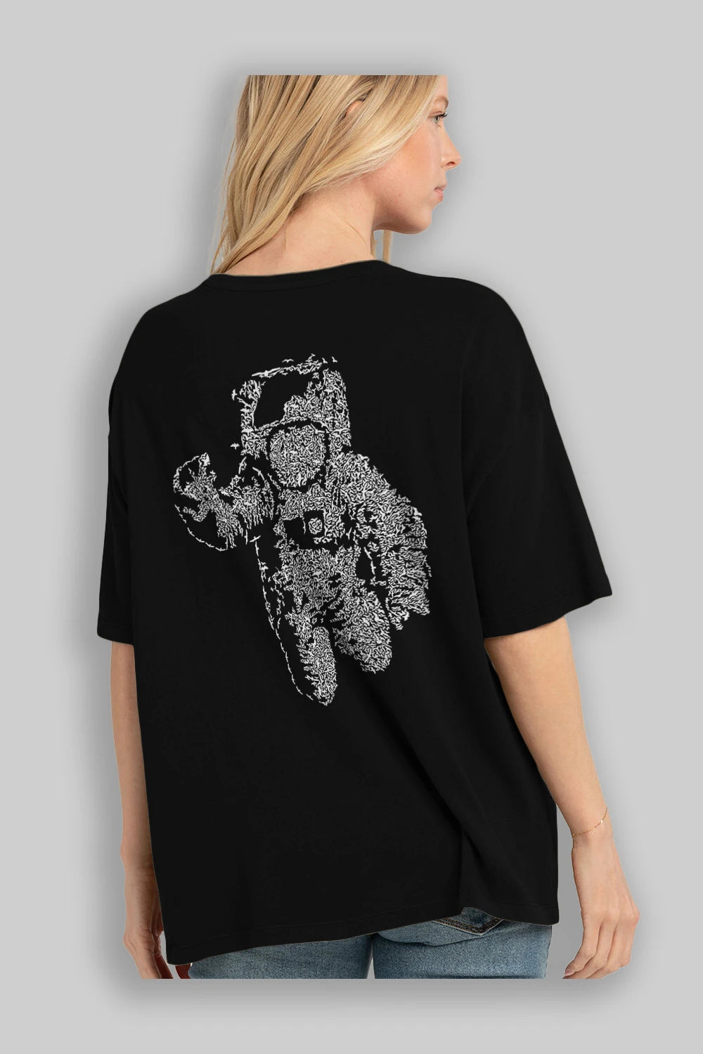 Flying Astronaut Arka Baskılı Oversize t-shirt %100 pamuk Erkek Kadın Unisex
