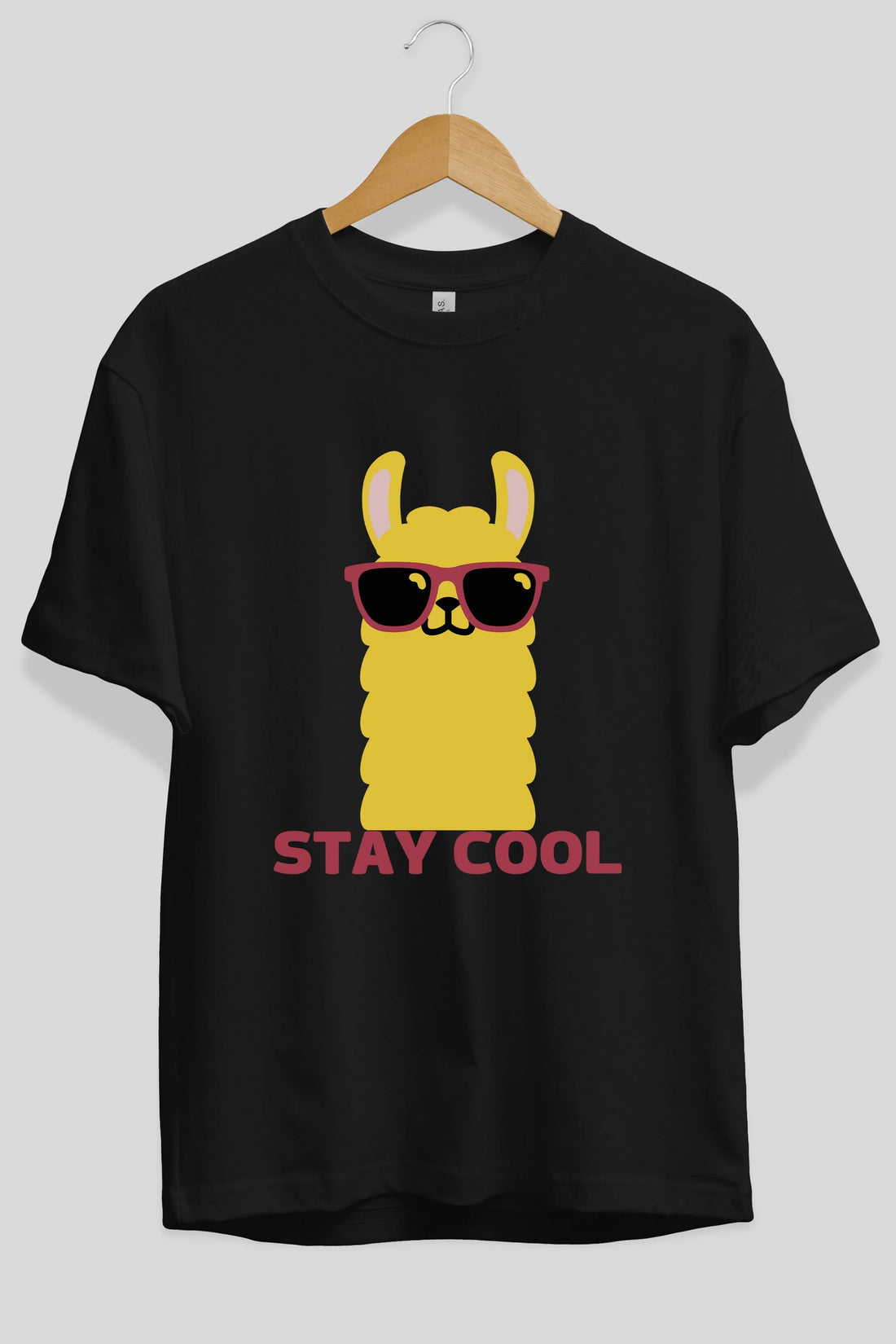 Stay Cool Yazılı Lama Ön Baskılı Oversize t-shirt Erkek Kadın Unisex