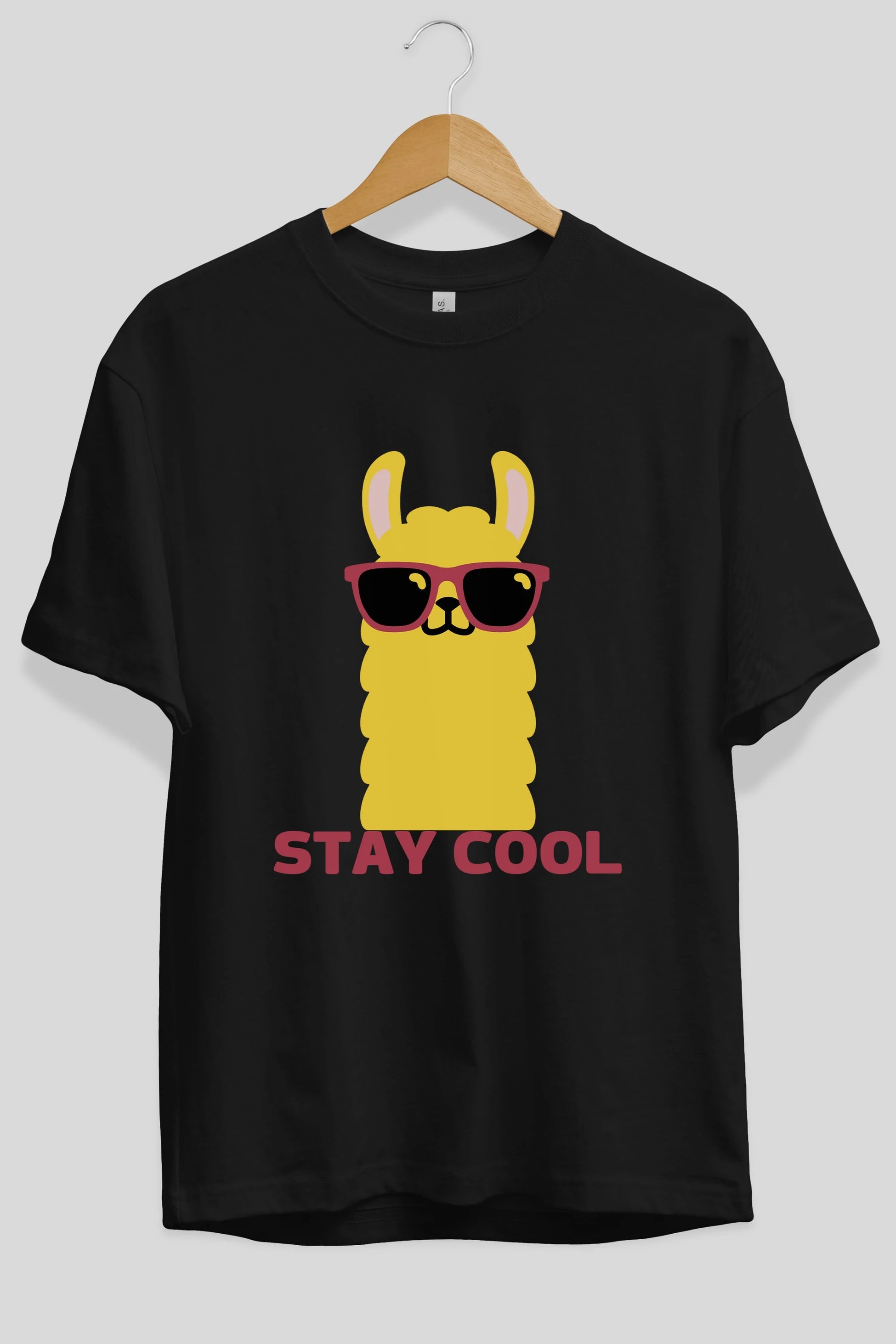 Stay Cool Yazılı Lama Ön Baskılı Oversize t-shirt Erkek Kadın Unisex