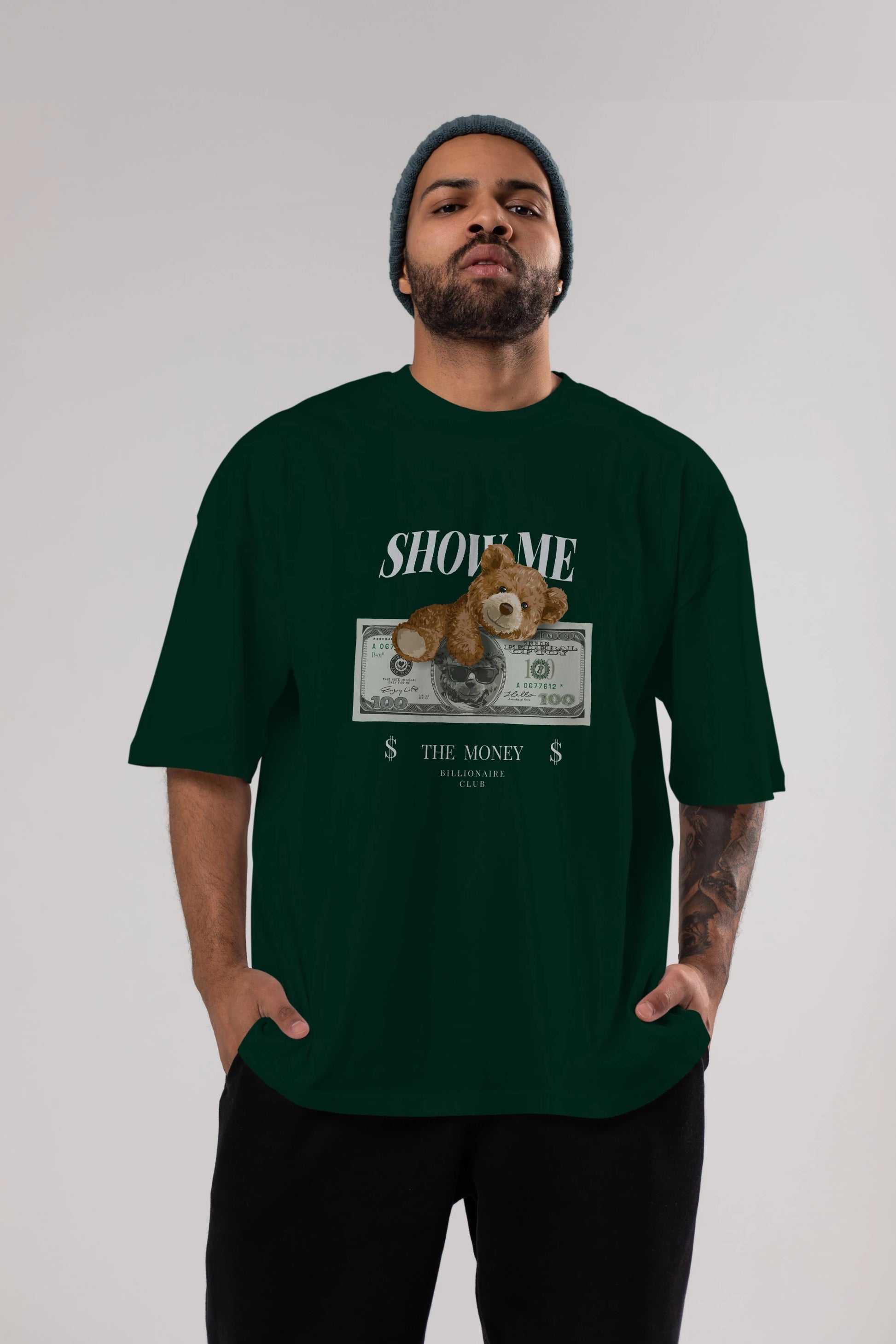 Teddy Bear The Money Ön Baskılı Oversize t-shirt Erkek Kadın Unisex %100 Pamuk