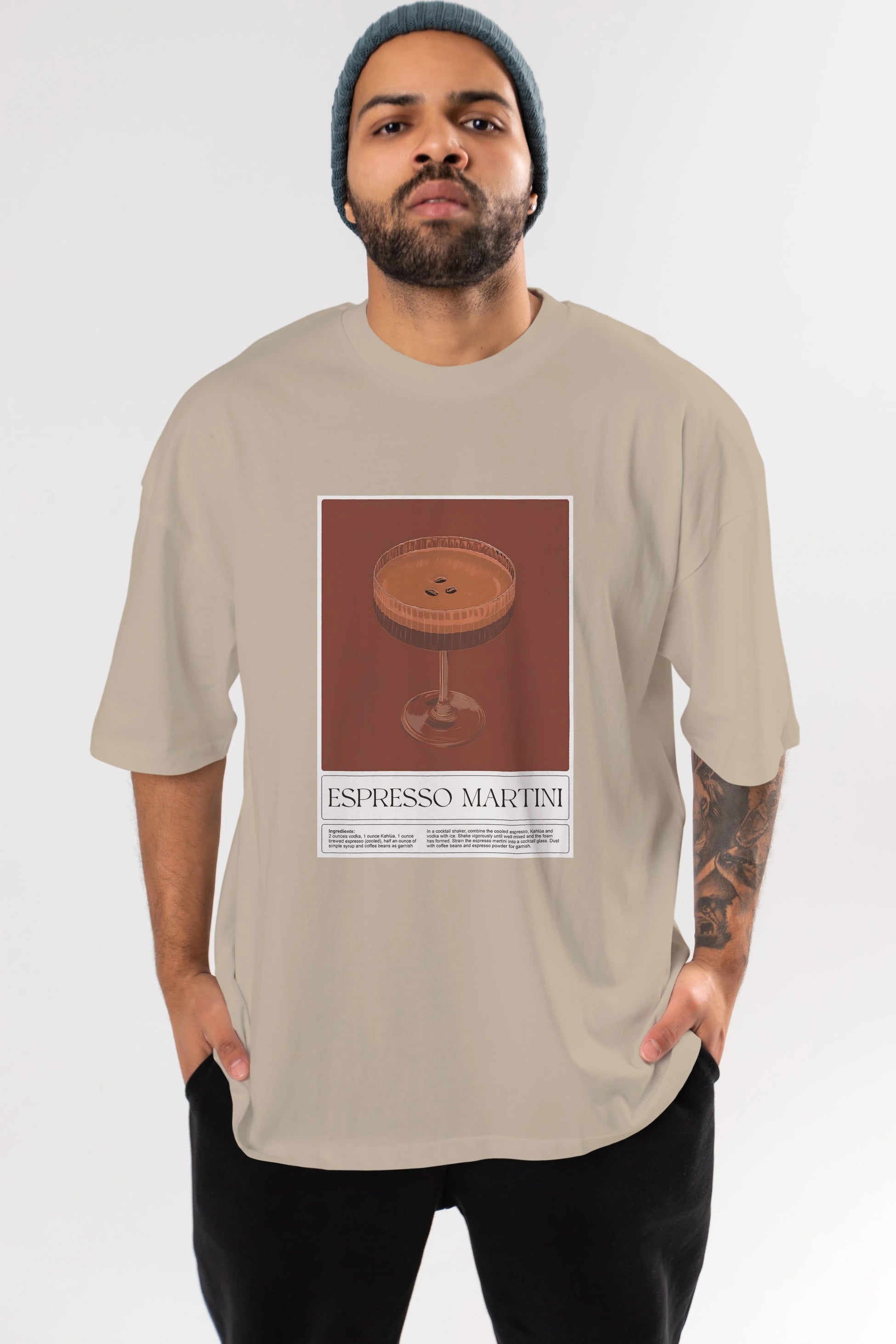 Espresso Martini Ön Baskılı Oversize t-shirt Erkek Kadın Unisex %100 Pamuk Bisiklet Yaka tişort