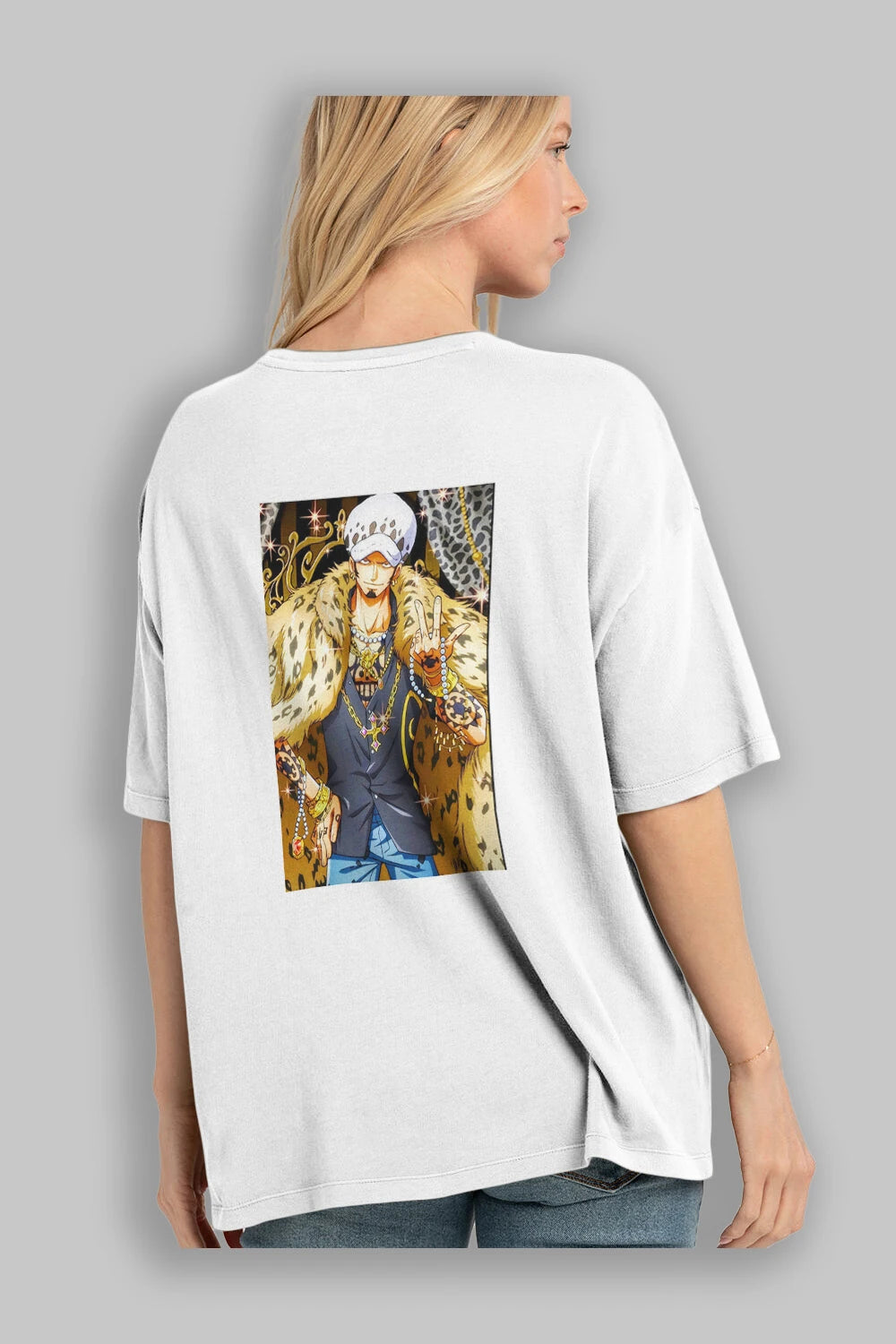 Trafalgar D. Water Law 2 Anime Arka Baskılı Oversize t-shirt Erkek Kadın Unisex %100 pamuk tişort
