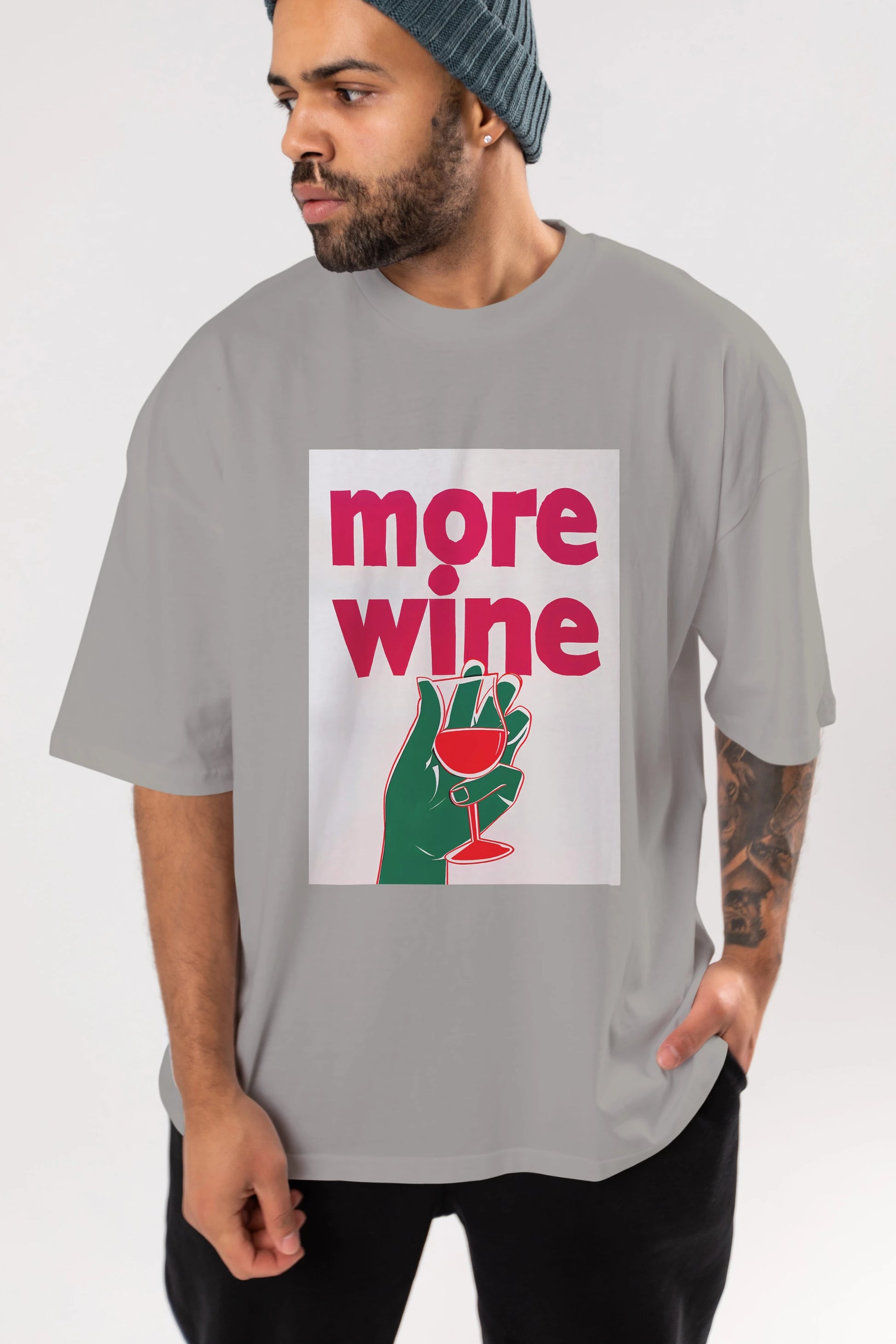 More Wine 3 Ön Baskılı Oversize t-shirt Erkek Kadın Unisex %100 Pamuk Bisiklet Yaka tişort