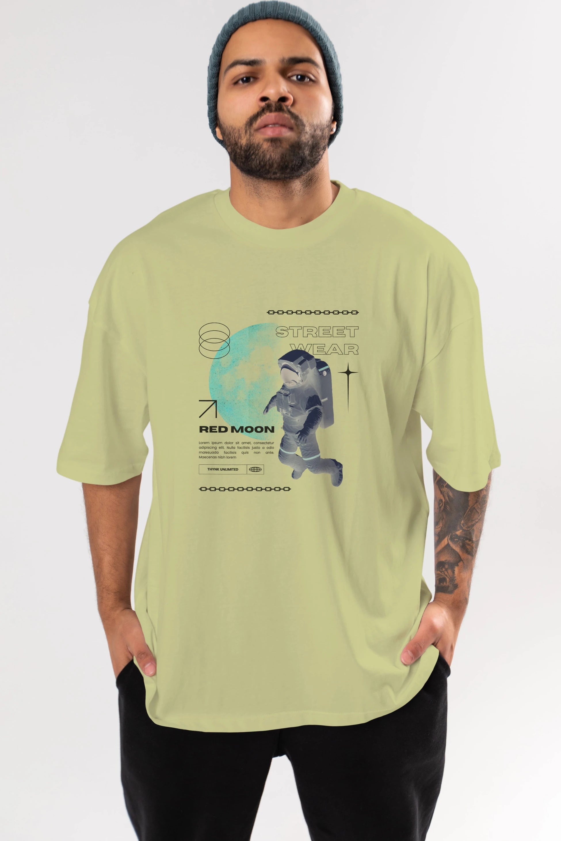 Red Moon Streetwear Ön Baskılı Oversize t-shirt Erkek Kadın Unisex