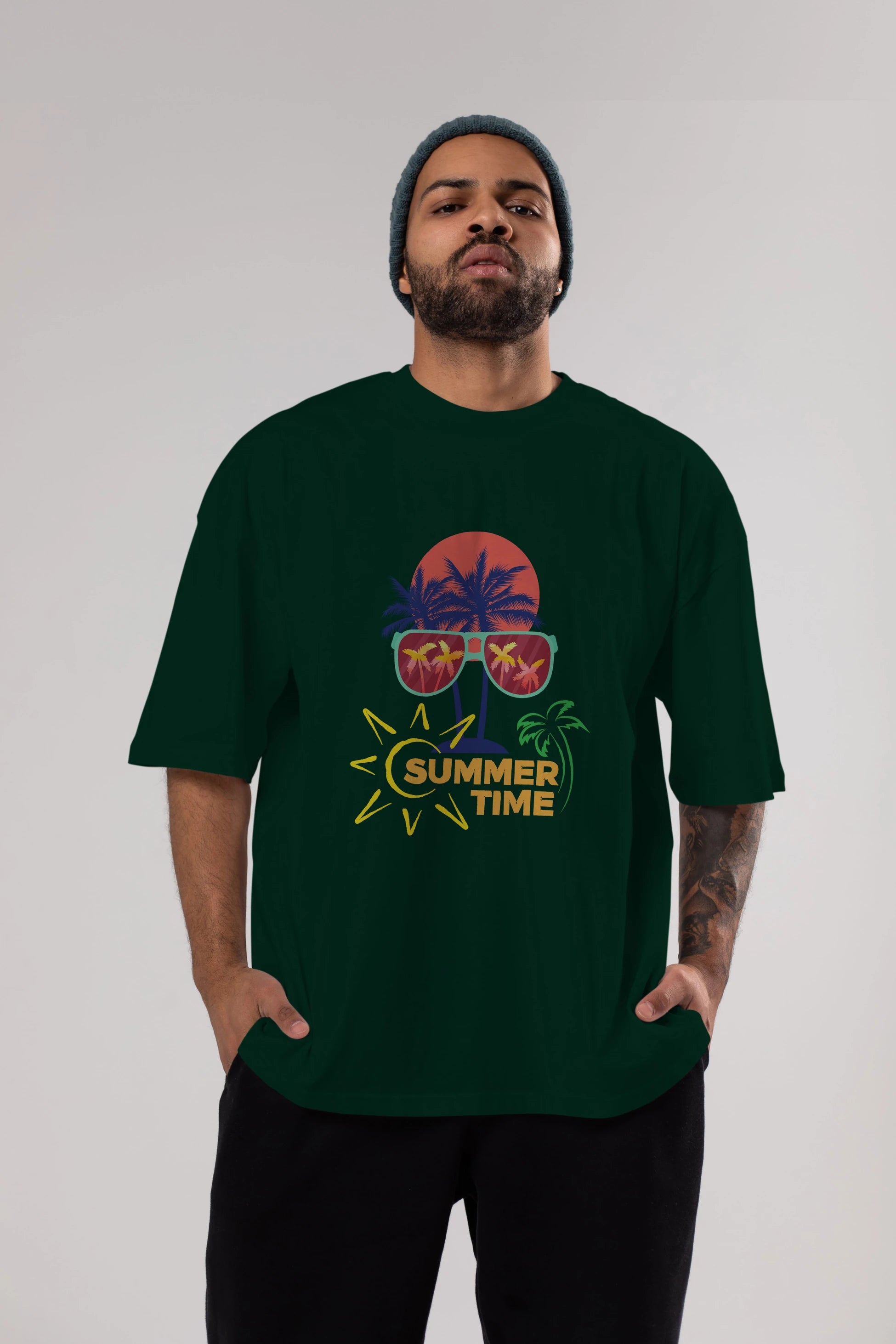 Summer Time Yazılı Ön Baskılı Oversize t-shirt Erkek Kadın Unisex