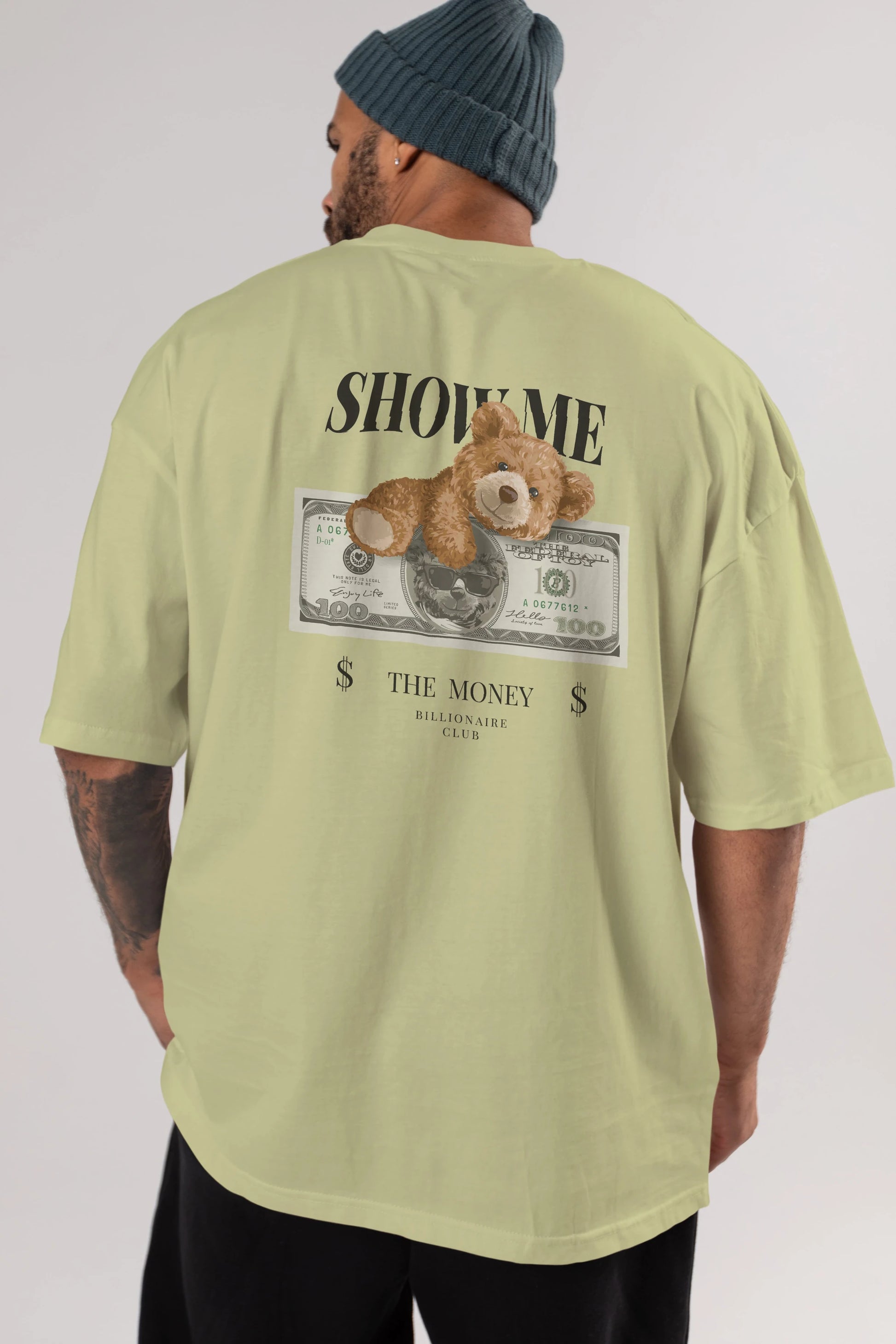 Teddy Bear The Money Arka Baskılı Oversize t-shirt Erkek Kadın Unisex %100 Pamuk